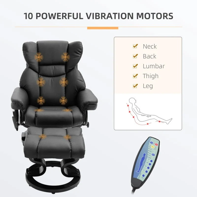 Adjustable Black Faux Leather Recliner Chair w/ Ottoman - Image 3