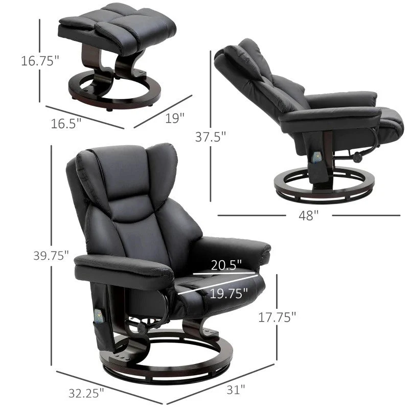 Adjustable Black Faux Leather Recliner Chair w/ Ottoman - Image 5