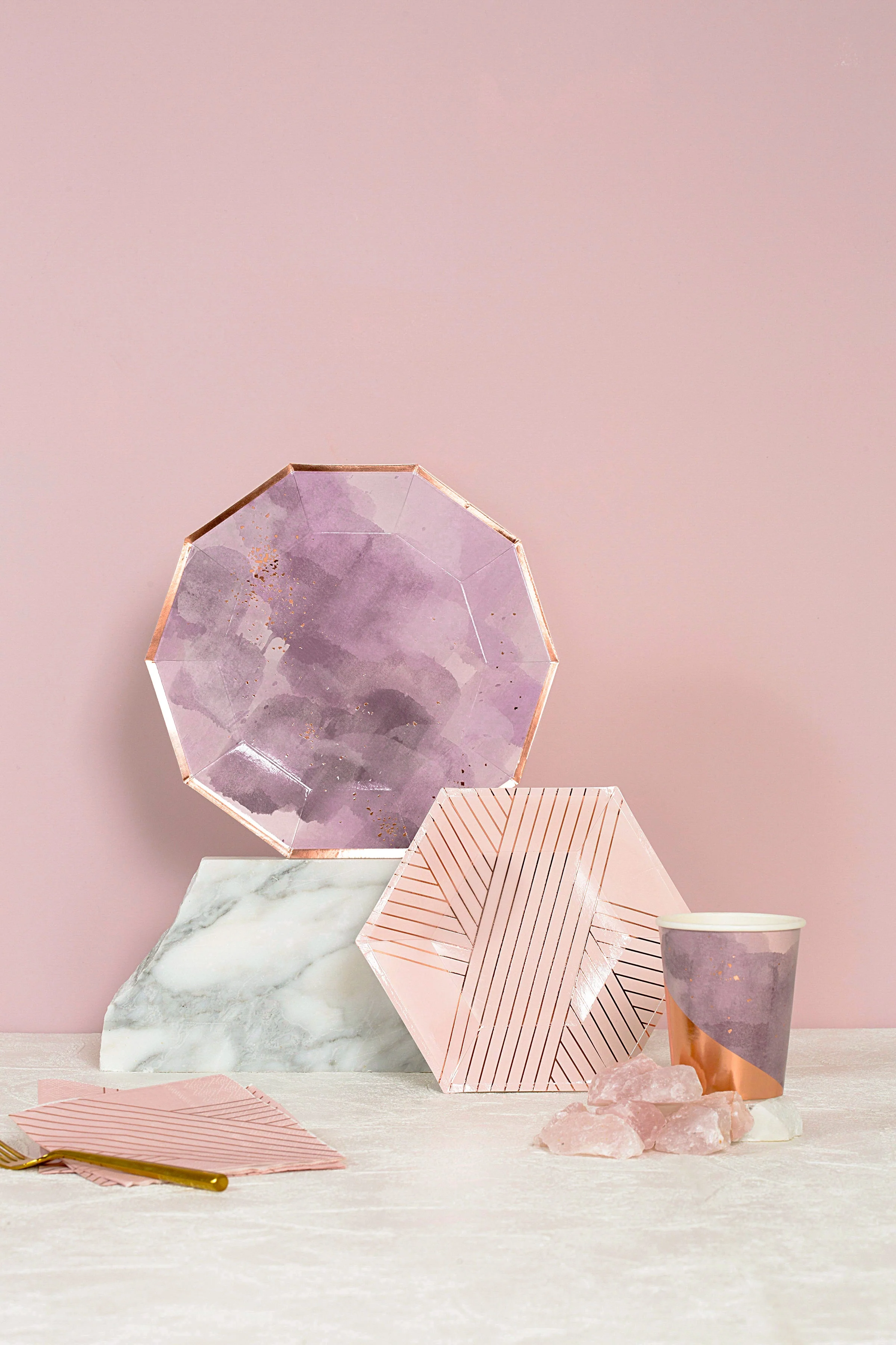 Amethyst - Pale Pink Striped Cocktail Paper Napkins - Image 2