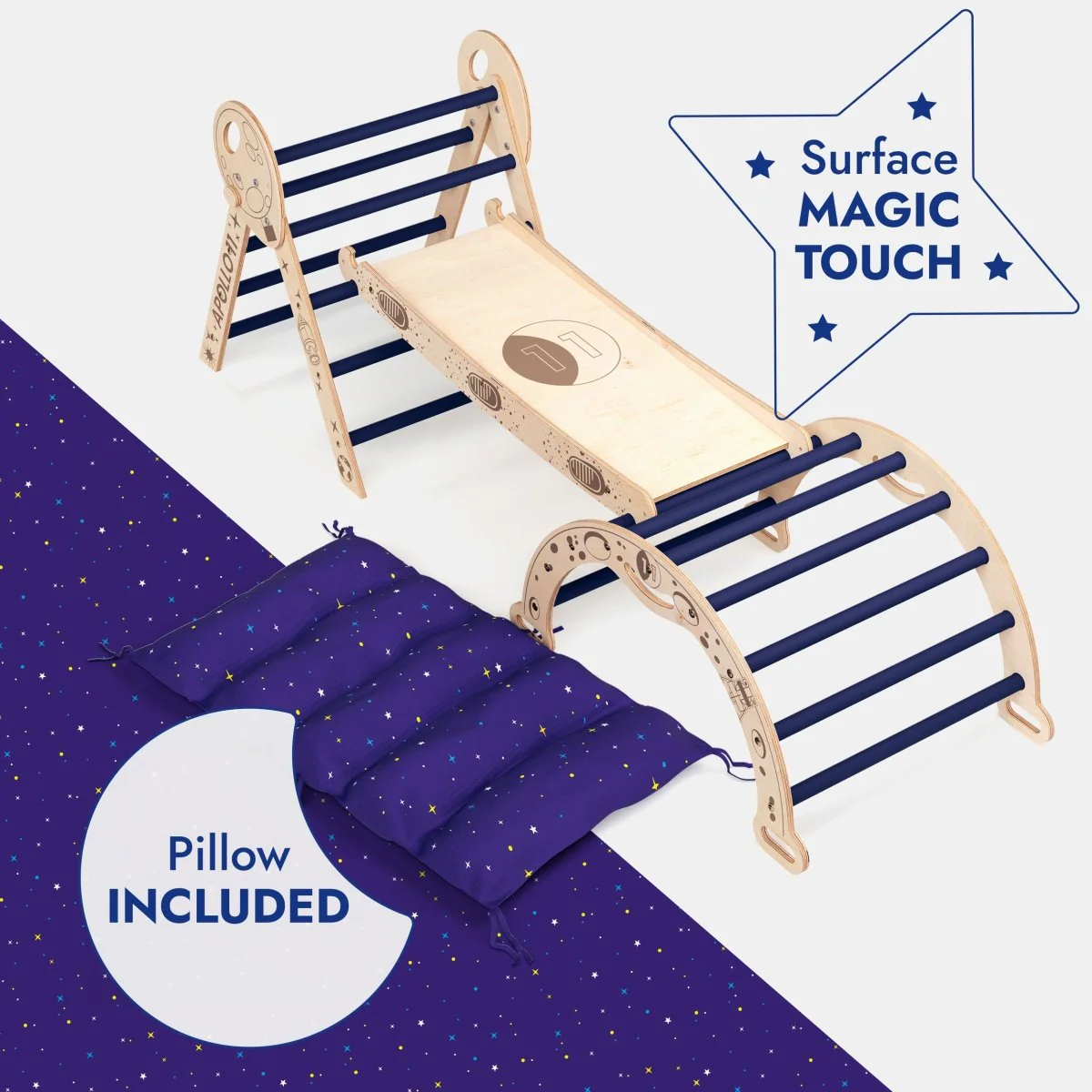 Apollo 4-in-1 Climbing Set: Pikler Triangle, Arch, Slide Board, and Cushion for Little Toddlers Astronauts (1–3 Years) - Image 7