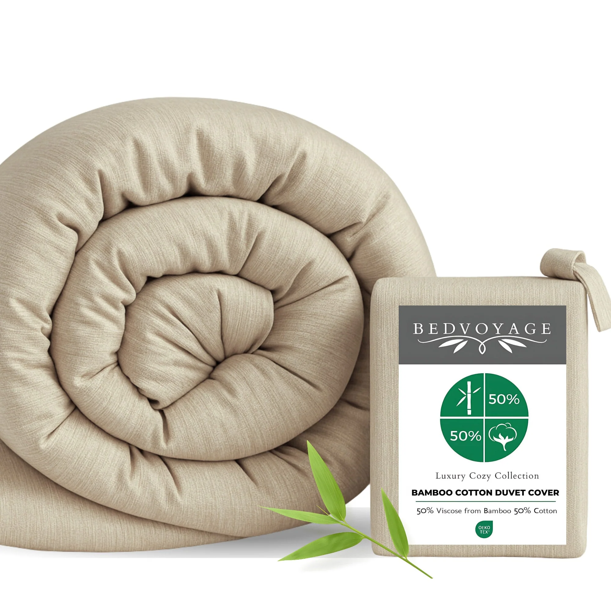 Bamboo Cotton Duvet Cover - Sand - Image 2