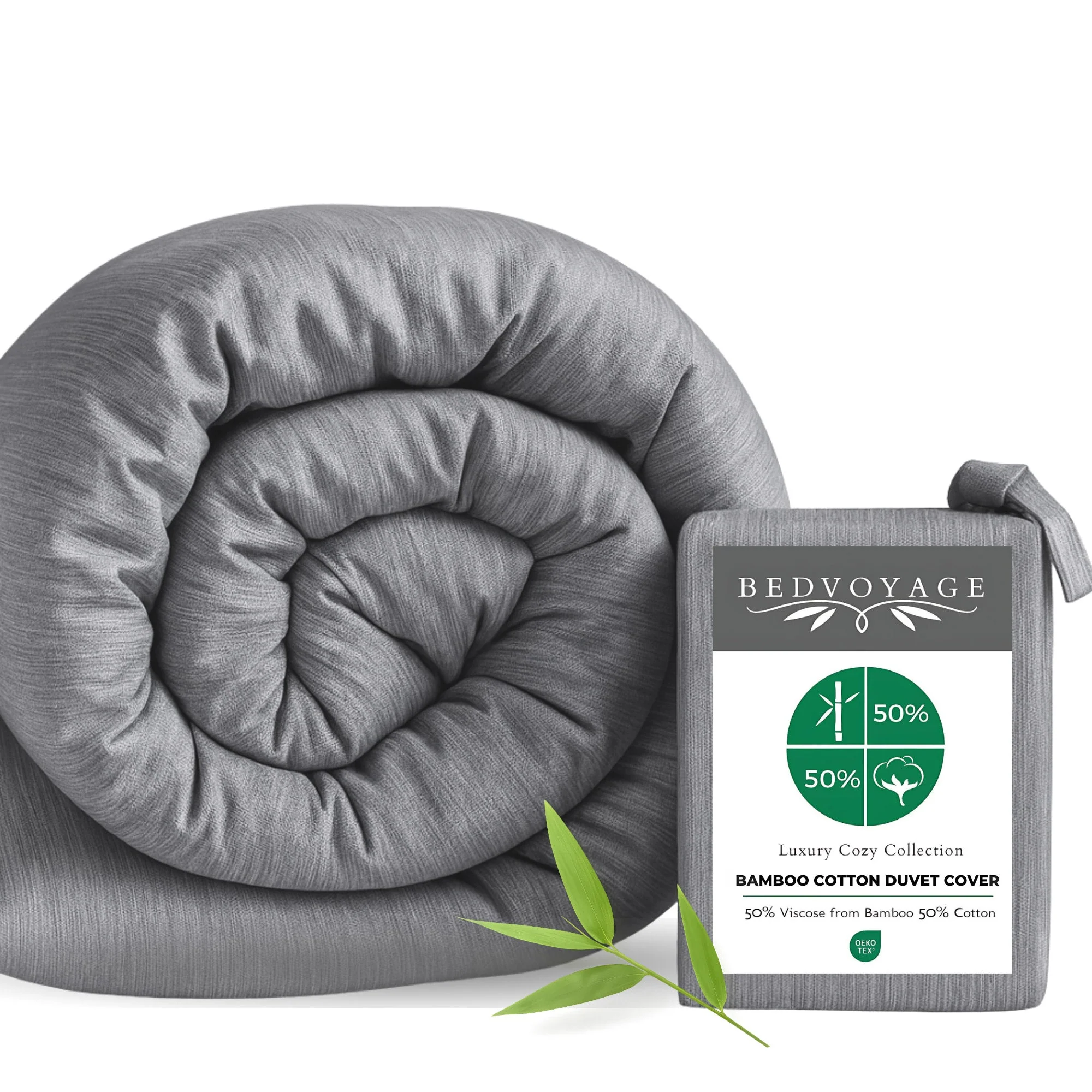 Bamboo Cotton Duvet Cover - Silver - Image 2