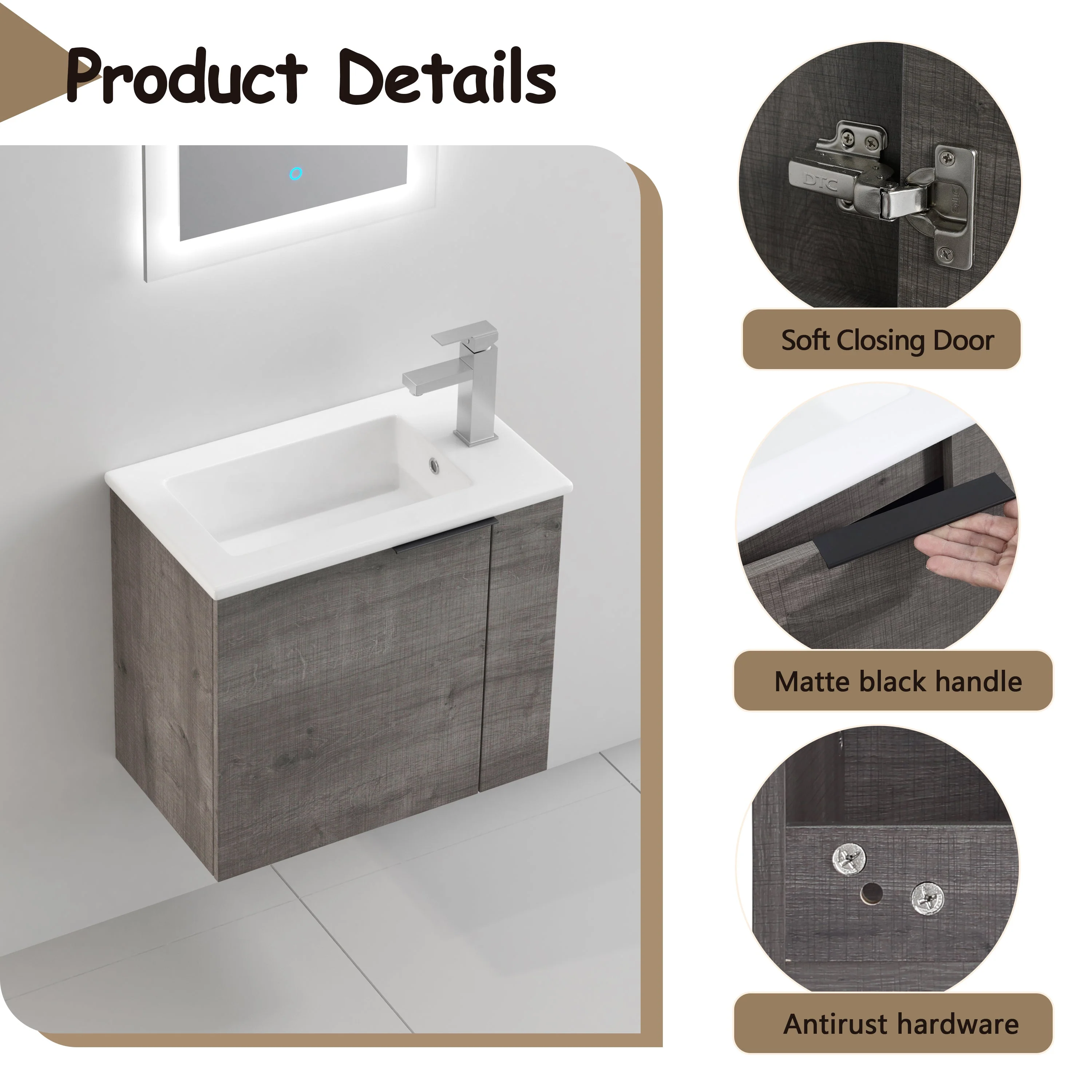 Bathroom Vanity with Sink, 22 Inch, for Small Bathroom - Image 7