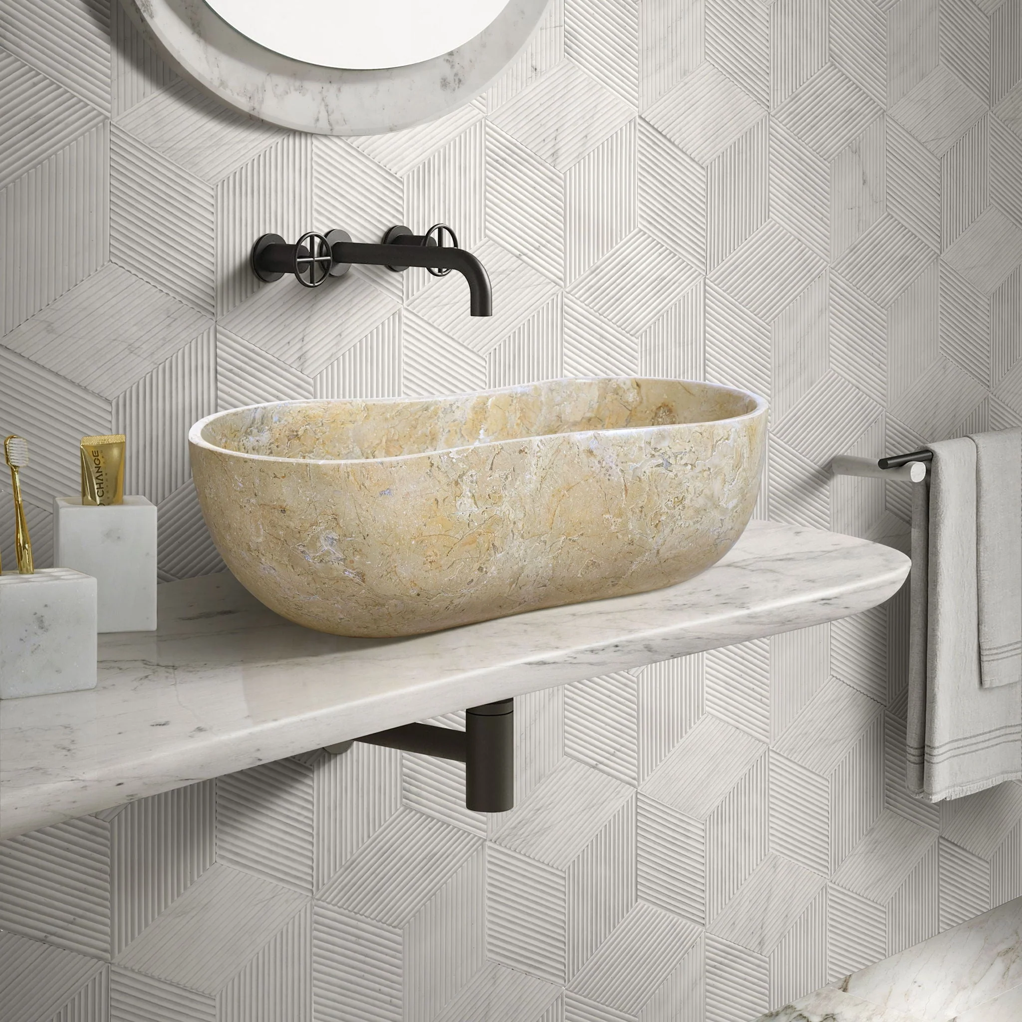 Bathroom Vessel Sink With Wavy Design by Couch - Image 8