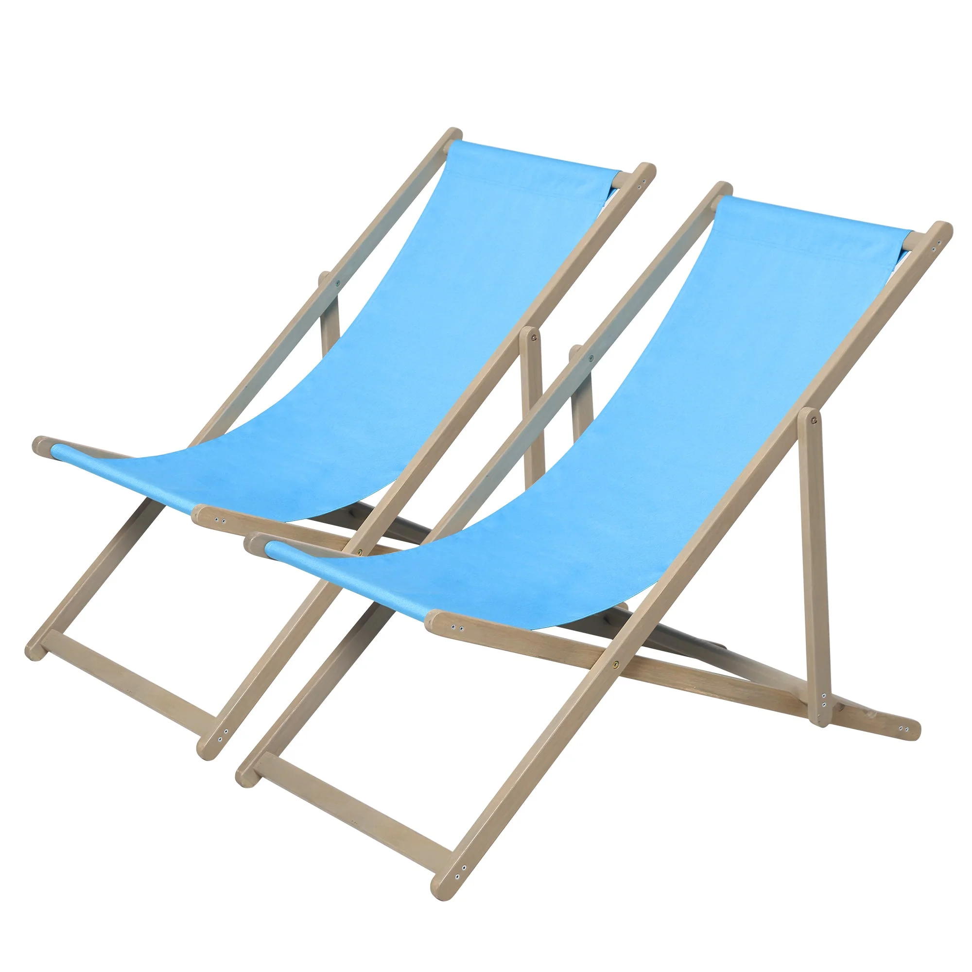Beach Sling Patio Chair, Set of 2, Wooden Folding Outdoor Chairs - Image 3