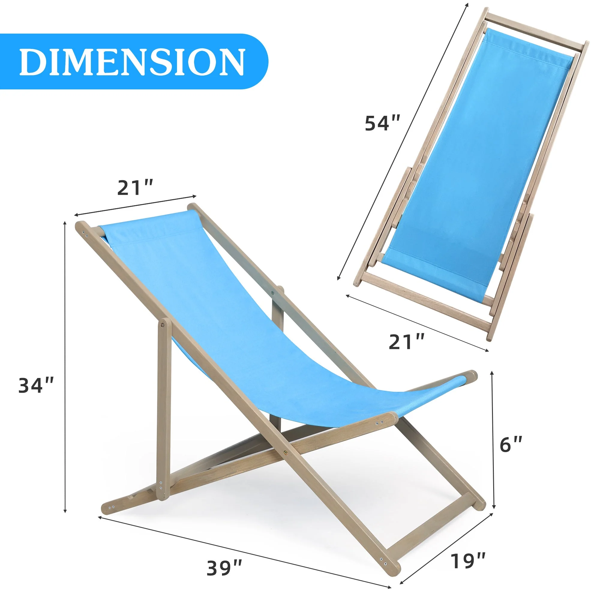 Beach Sling Patio Chair, Set of 2, Wooden Folding Outdoor Chairs - Image 4