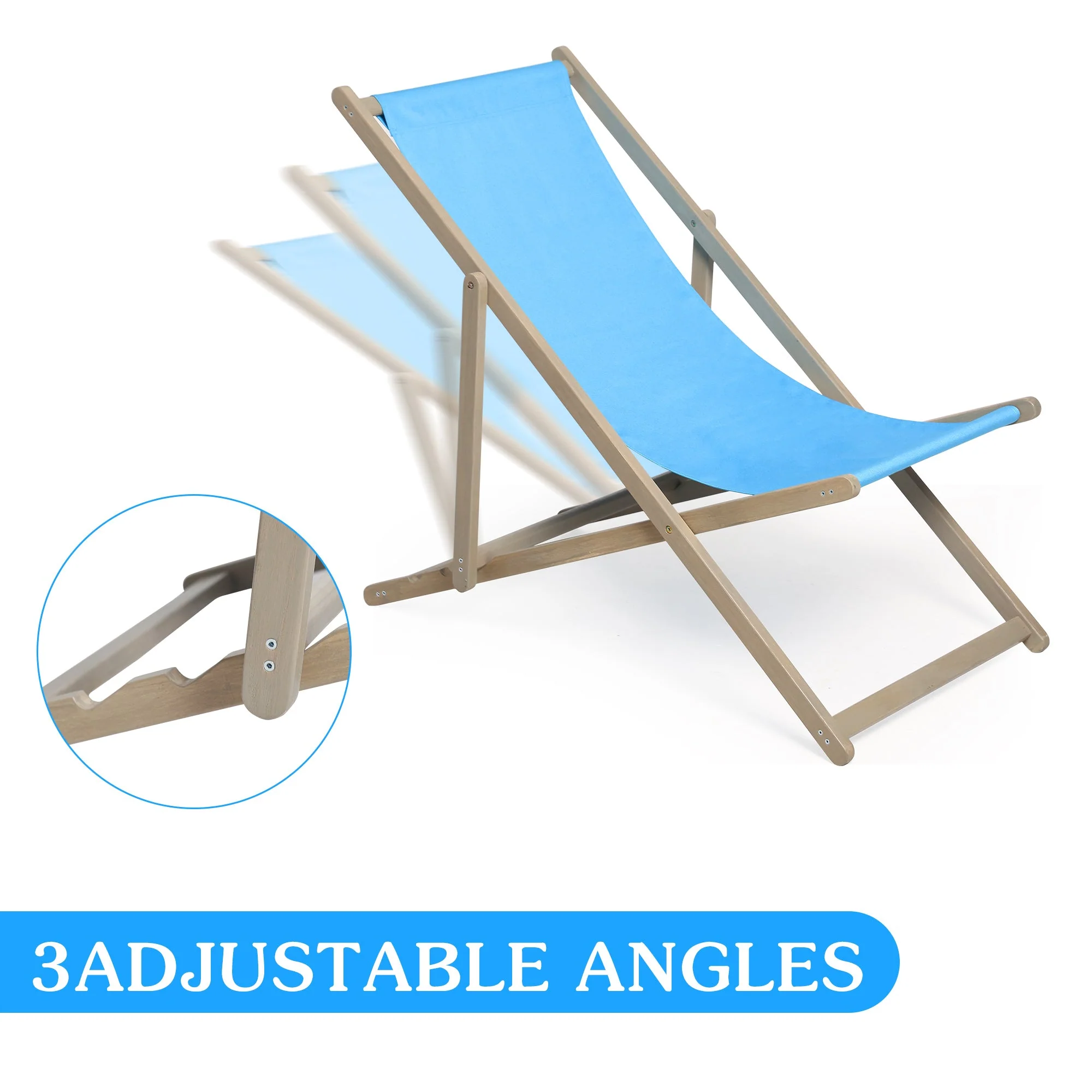 Beach Sling Patio Chair, Set of 2, Wooden Folding Outdoor Chairs - Image 5
