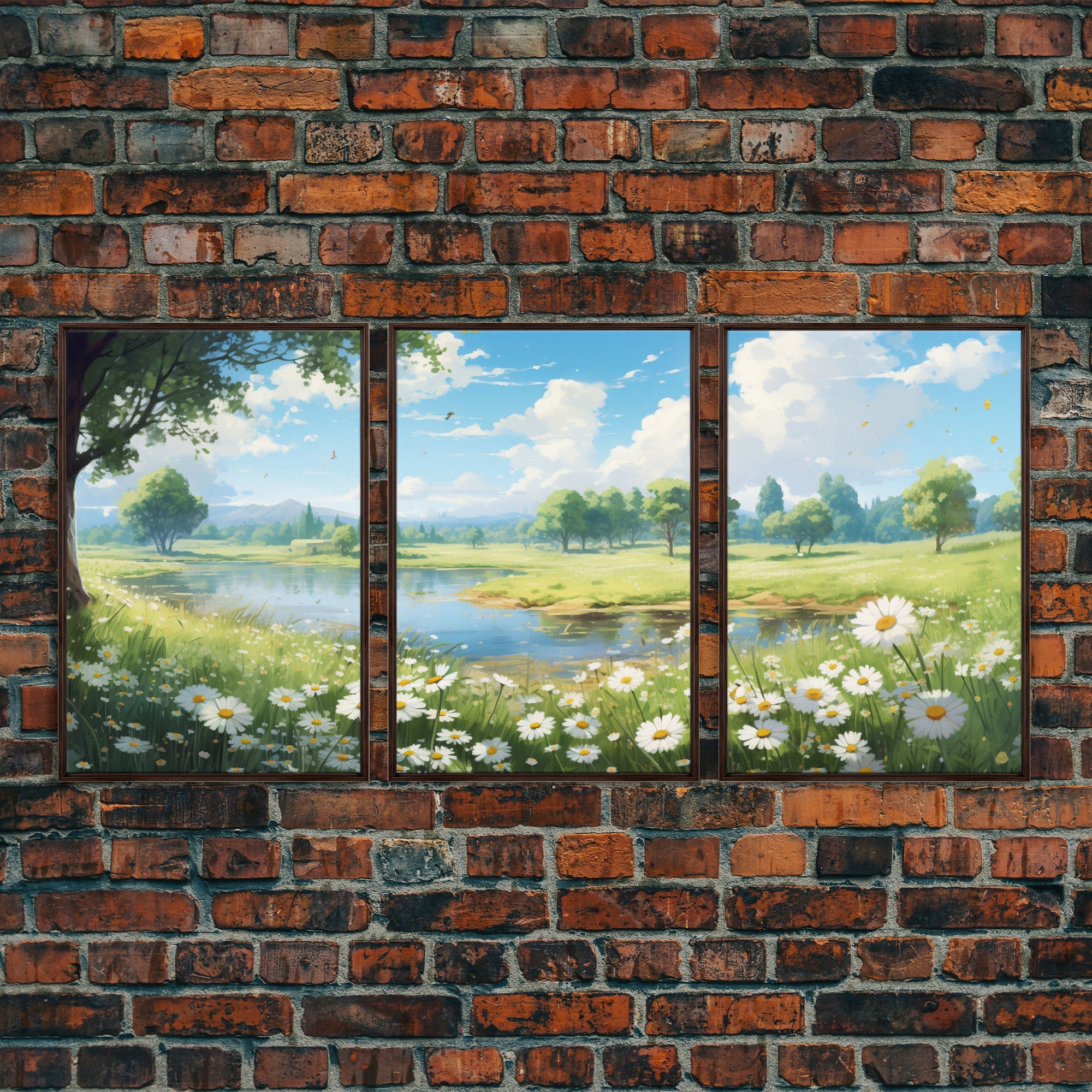 Beautiful Spring Meadow Landscape Painting 3 Piece Set, Wall Art - Image 4