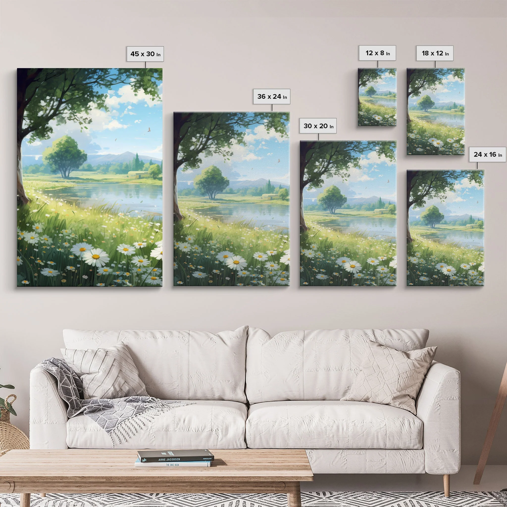 Beautiful Spring Meadow Landscape Painting 3 Piece Set, Wall Art - Image 7