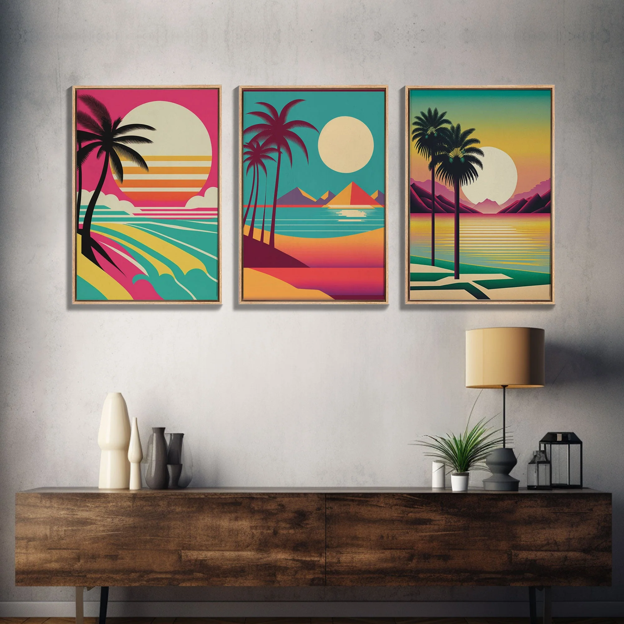 Beautiful Turquoise Retro Style Beach Art, Triptych 3 Panel Framed Canvas Prints - Image 12