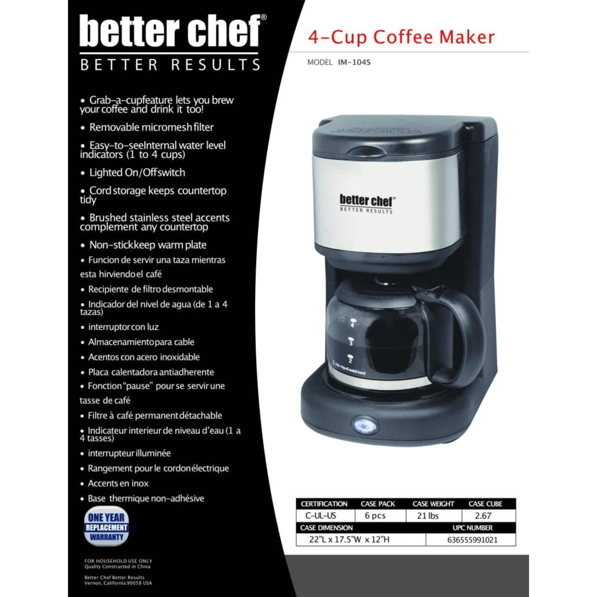 Better Chef 4-Cup Stainless Steel Coffeemaker - Image 3