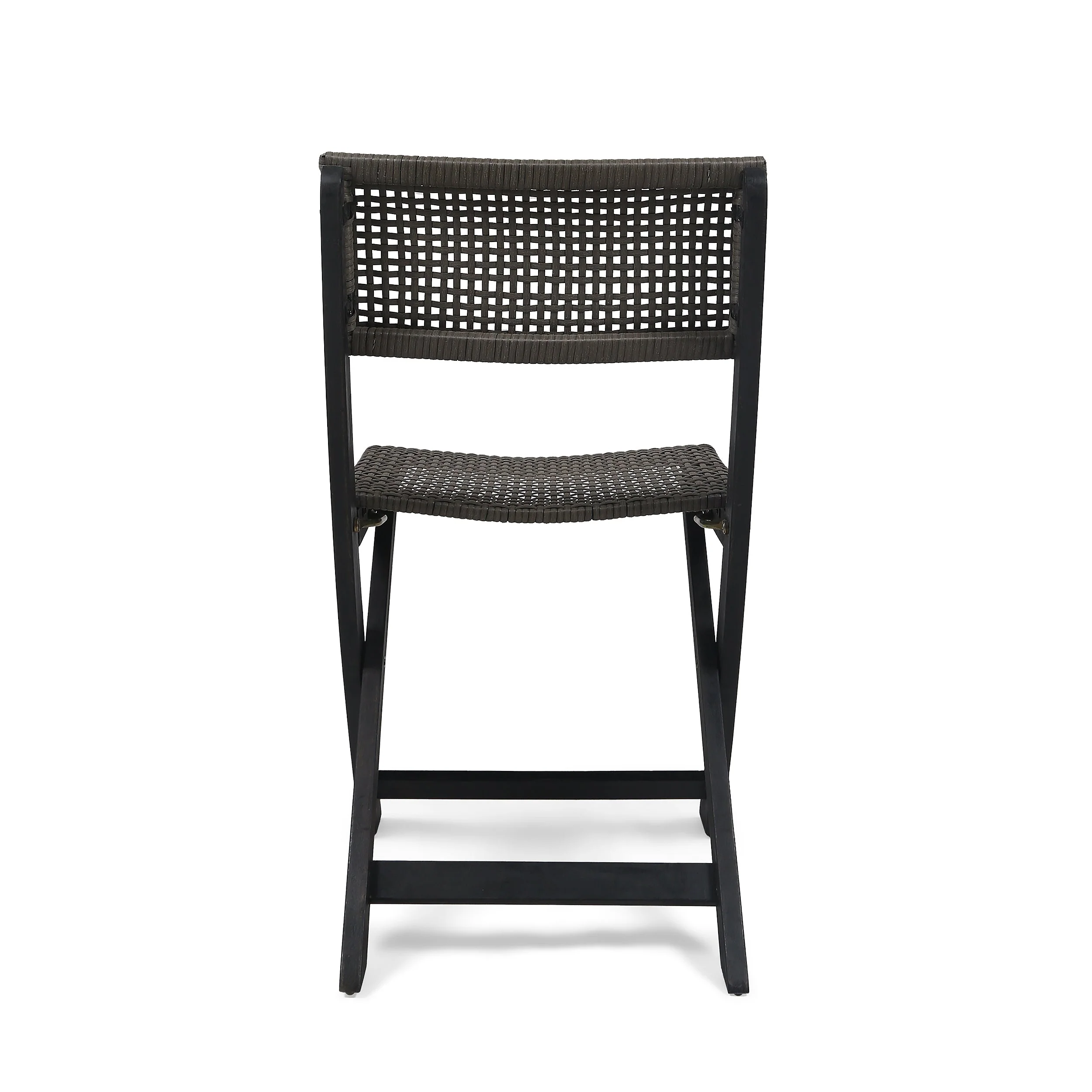 Bistro Foldable Chair with Wicker Backrest, Set of 2, Grey and Brown - Image 10
