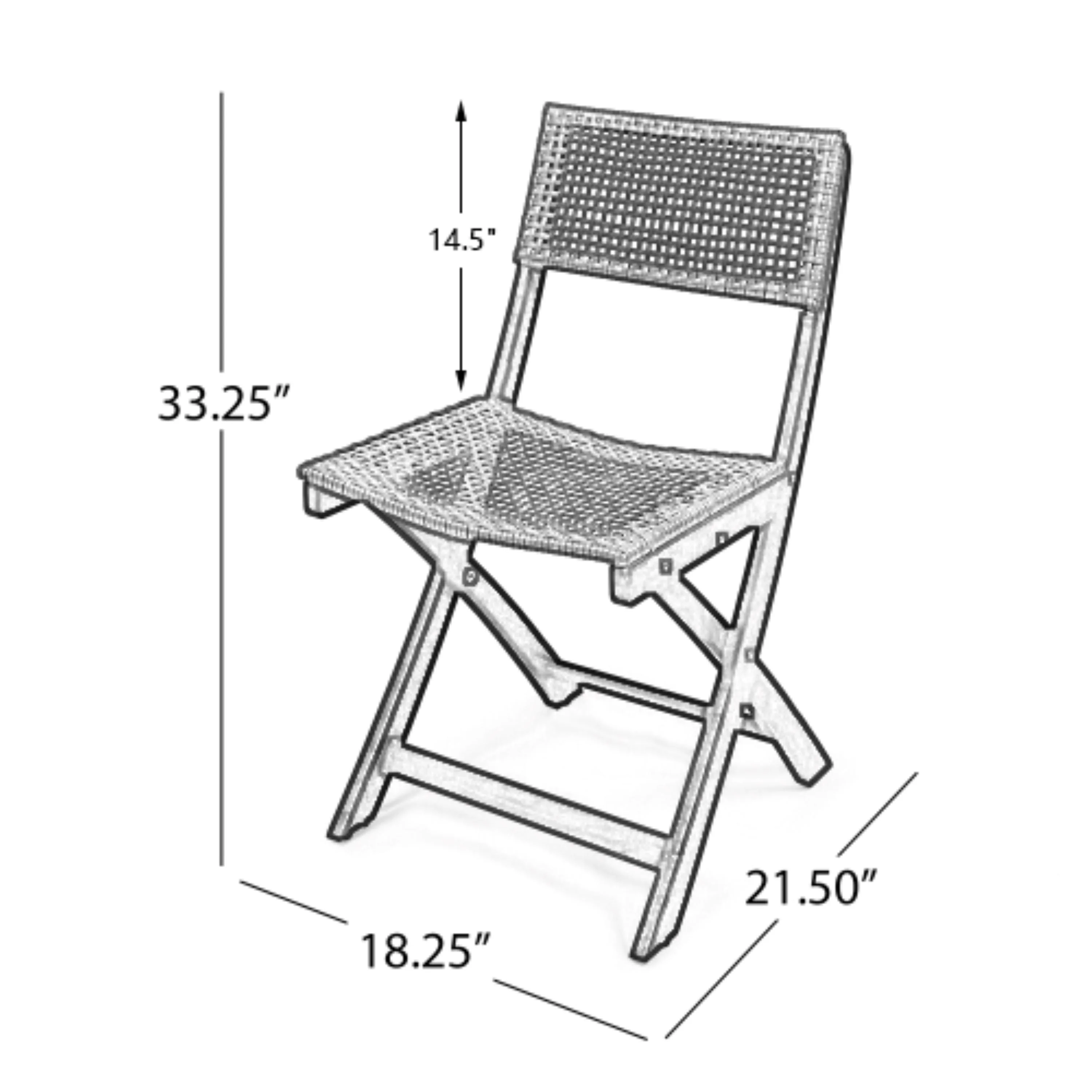 Bistro Foldable Chair with Wicker Backrest, Set of 2, Grey and Brown - Image 3