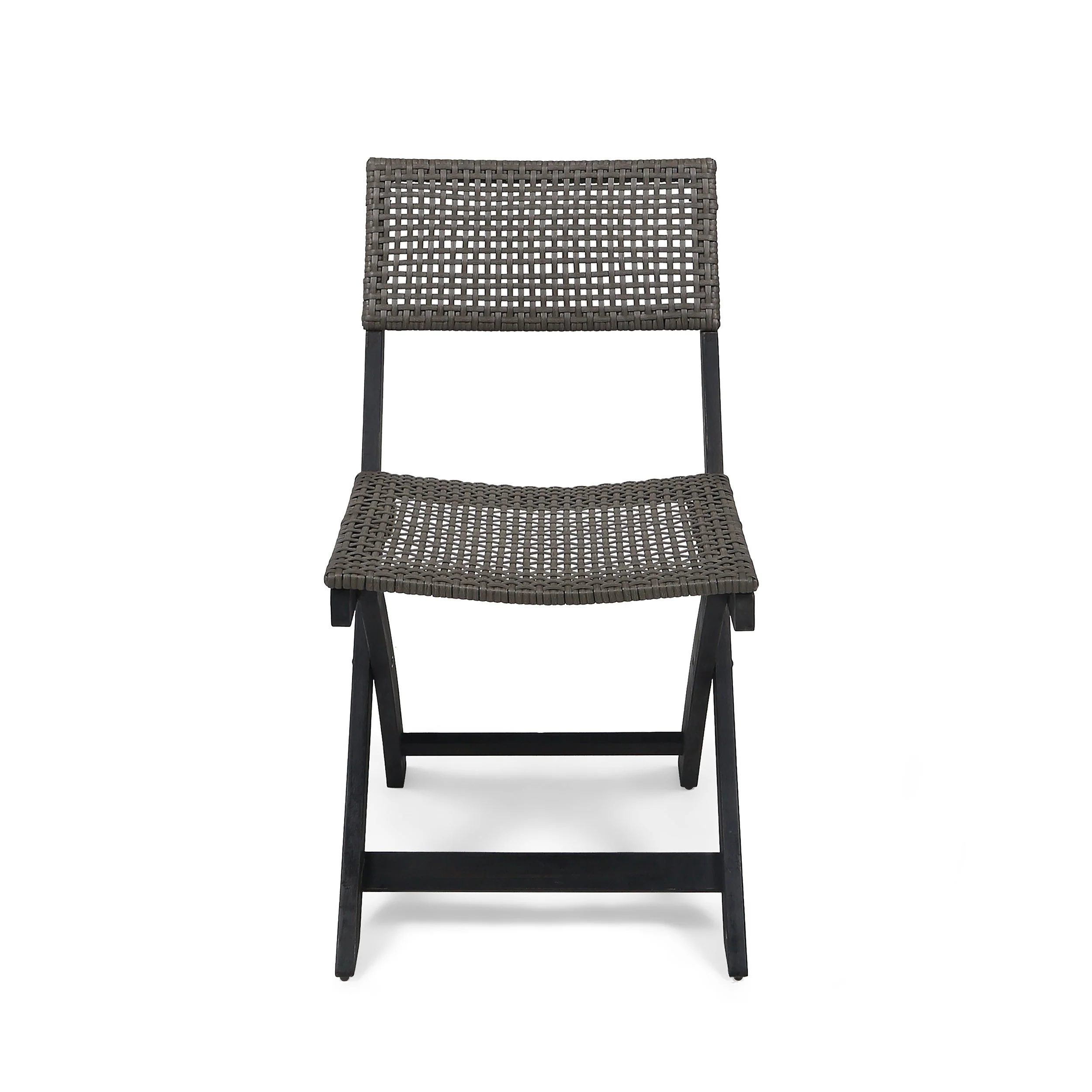 Bistro Foldable Chair with Wicker Backrest, Set of 2, Grey and Brown - Image 5
