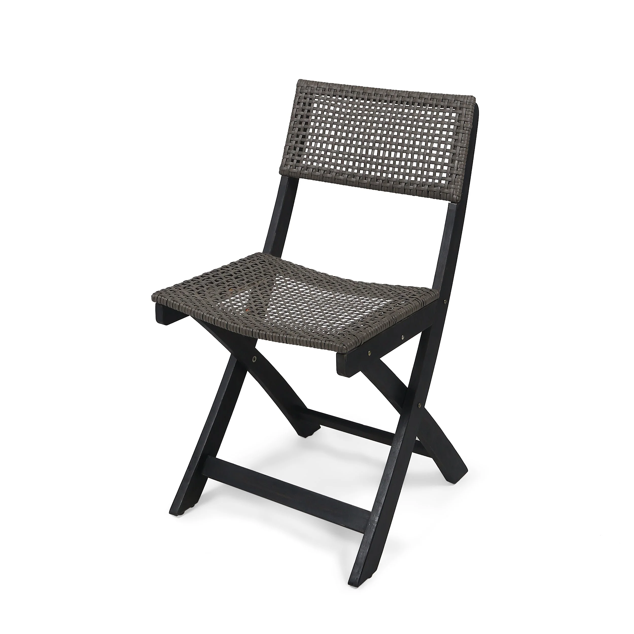 Bistro Foldable Chair with Wicker Backrest, Set of 2, Grey and Brown - Image 6