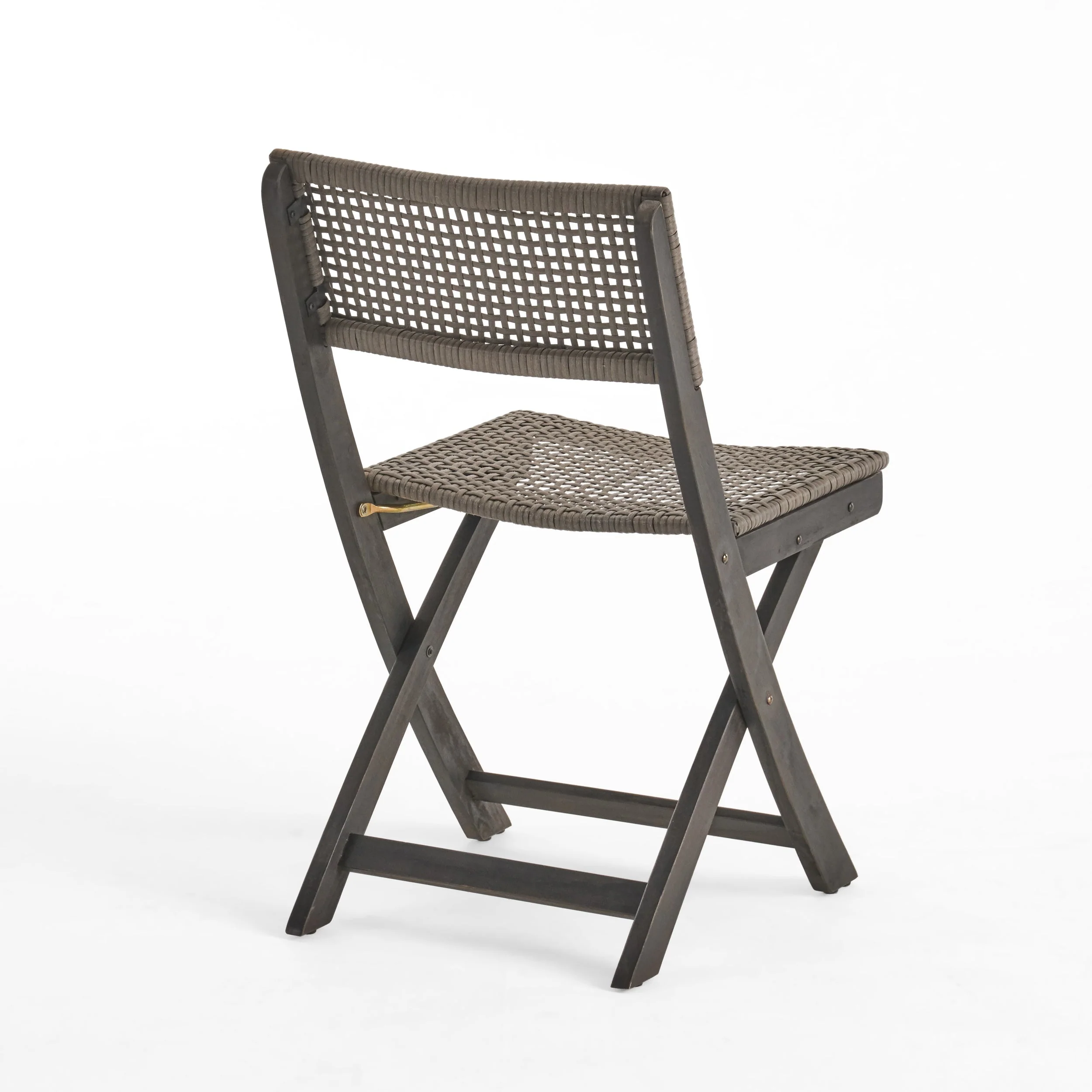 Bistro Foldable Chair with Wicker Backrest, Set of 2, Grey and Brown - Image 7