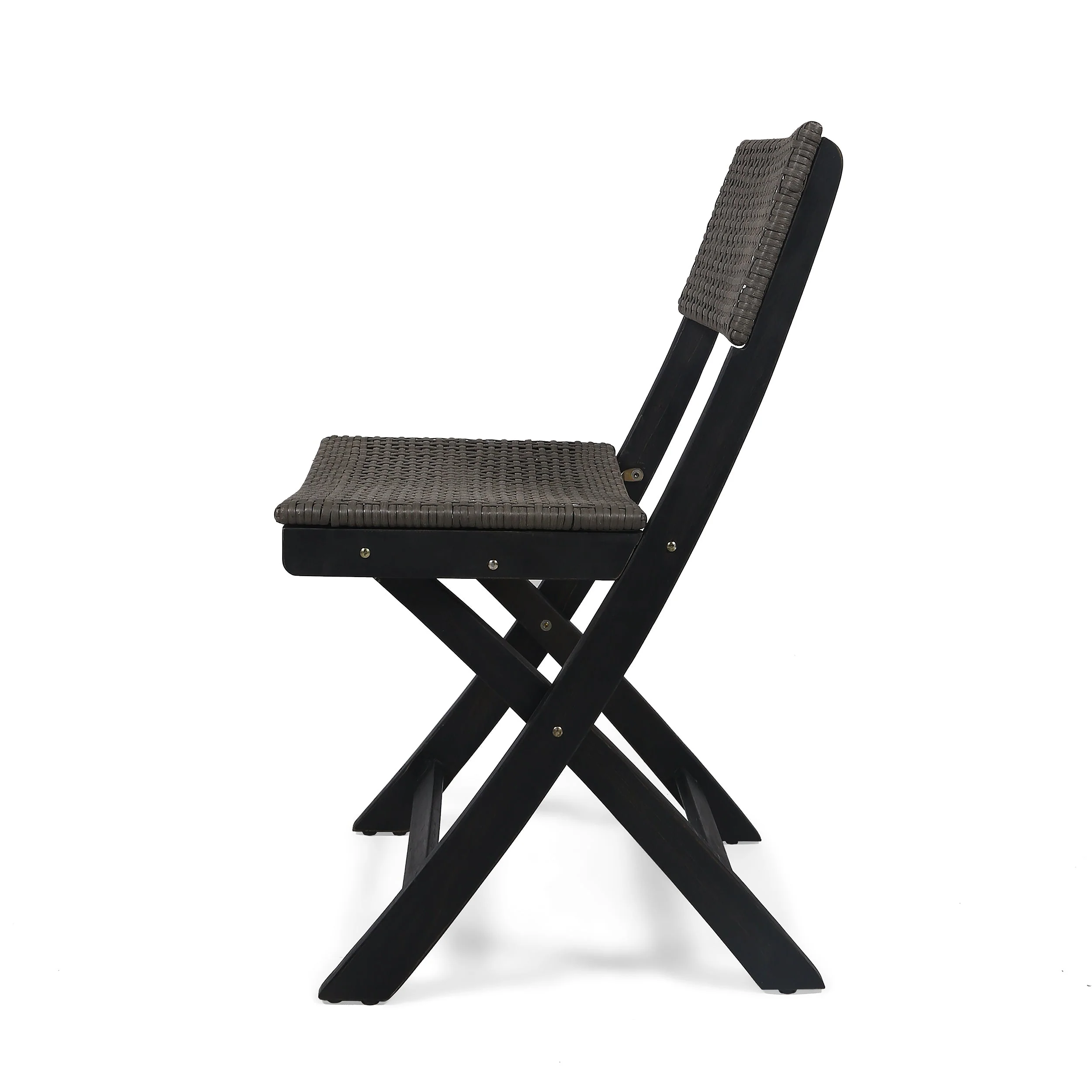 Bistro Foldable Chair with Wicker Backrest, Set of 2, Grey and Brown - Image 8