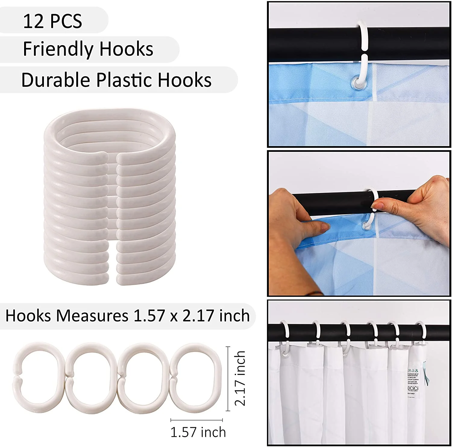 Blue Squares Shower Curtain, Heavy Duty Design with 12 Grommets and Hooks, 72 x 72 Inches - Image 3