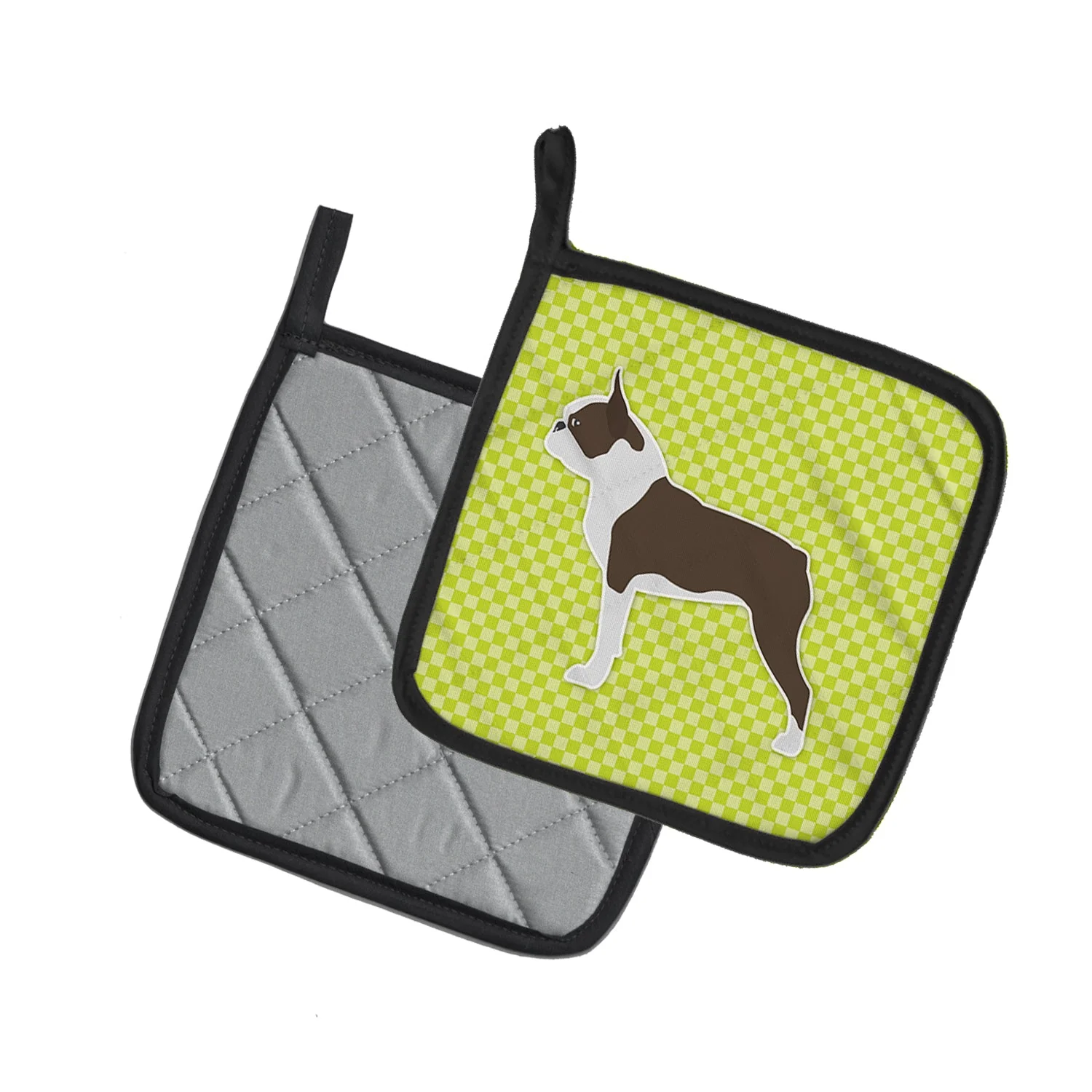 Boston Terrier Checkerboard Green Pot Holders - Set of 2 - Image 3