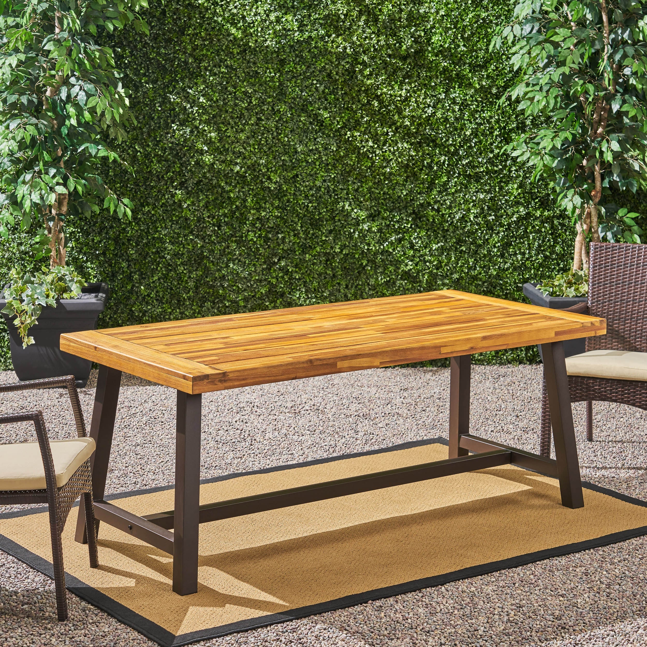 Carlie Outdoor Sandblast Finished Dining Table with Rustic Metal Finished Iron Legs - Image 4