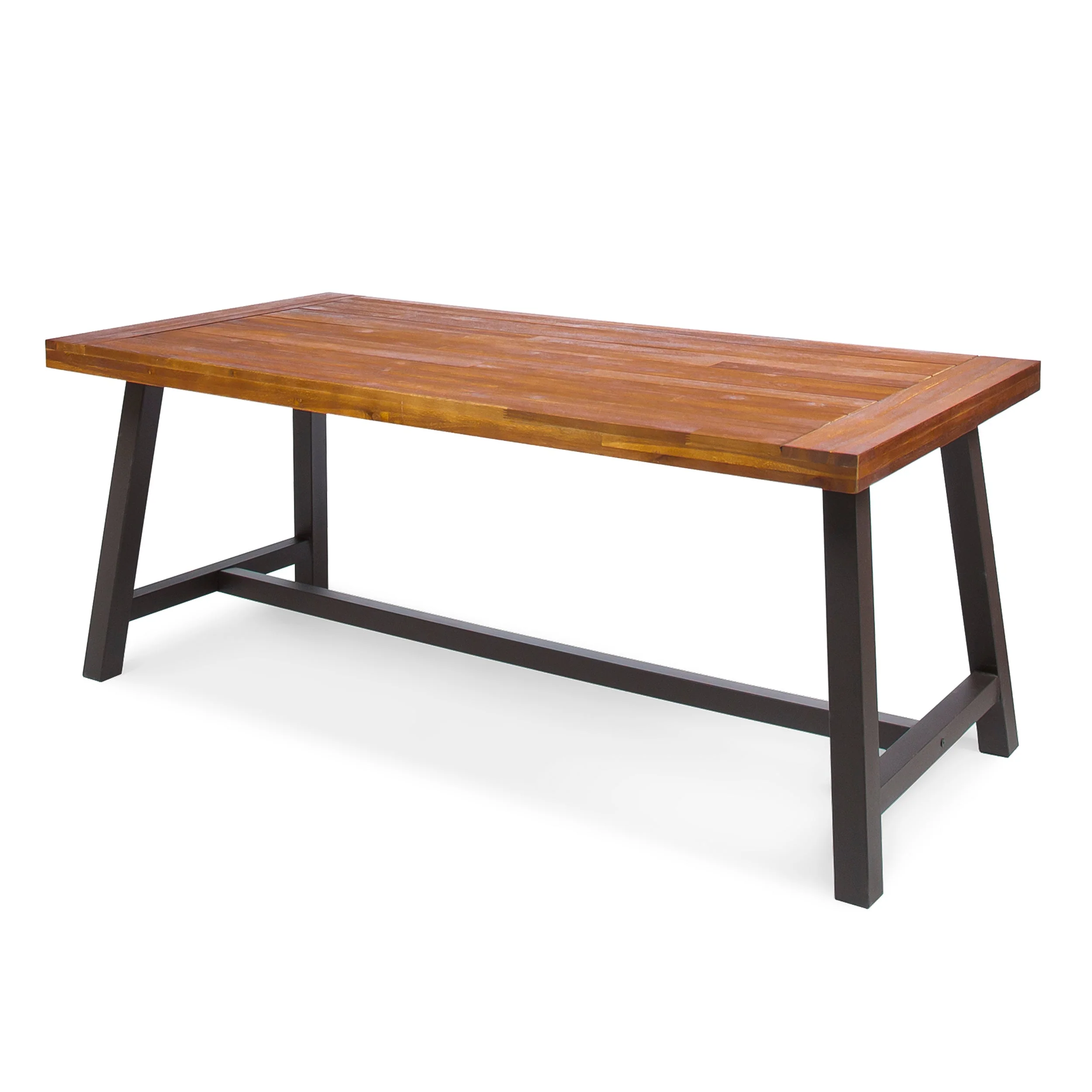 Carlie Outdoor Sandblast Finished Dining Table with Rustic Metal Finished Iron Legs - Image 6