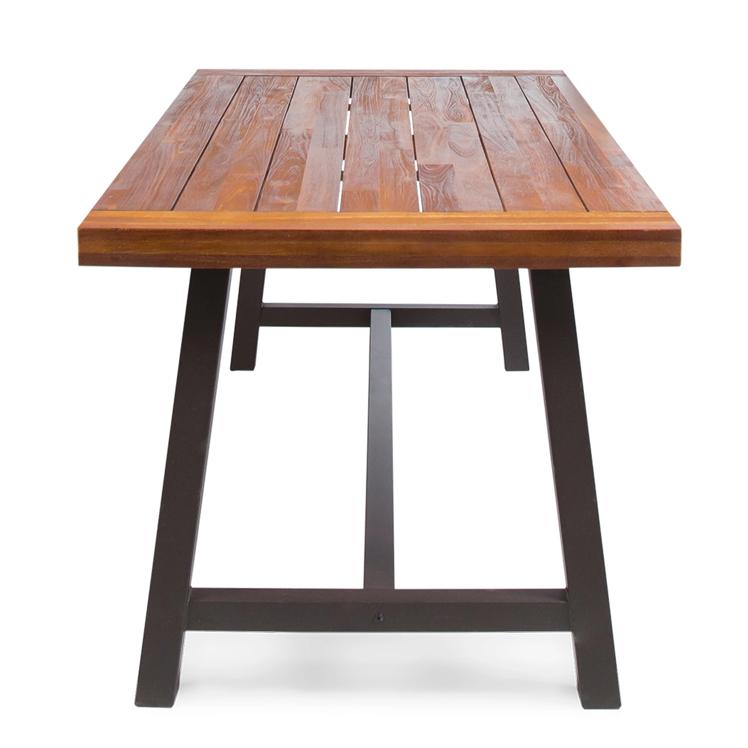 Carlie Outdoor Sandblast Finished Dining Table with Rustic Metal Finished Iron Legs - Image 7