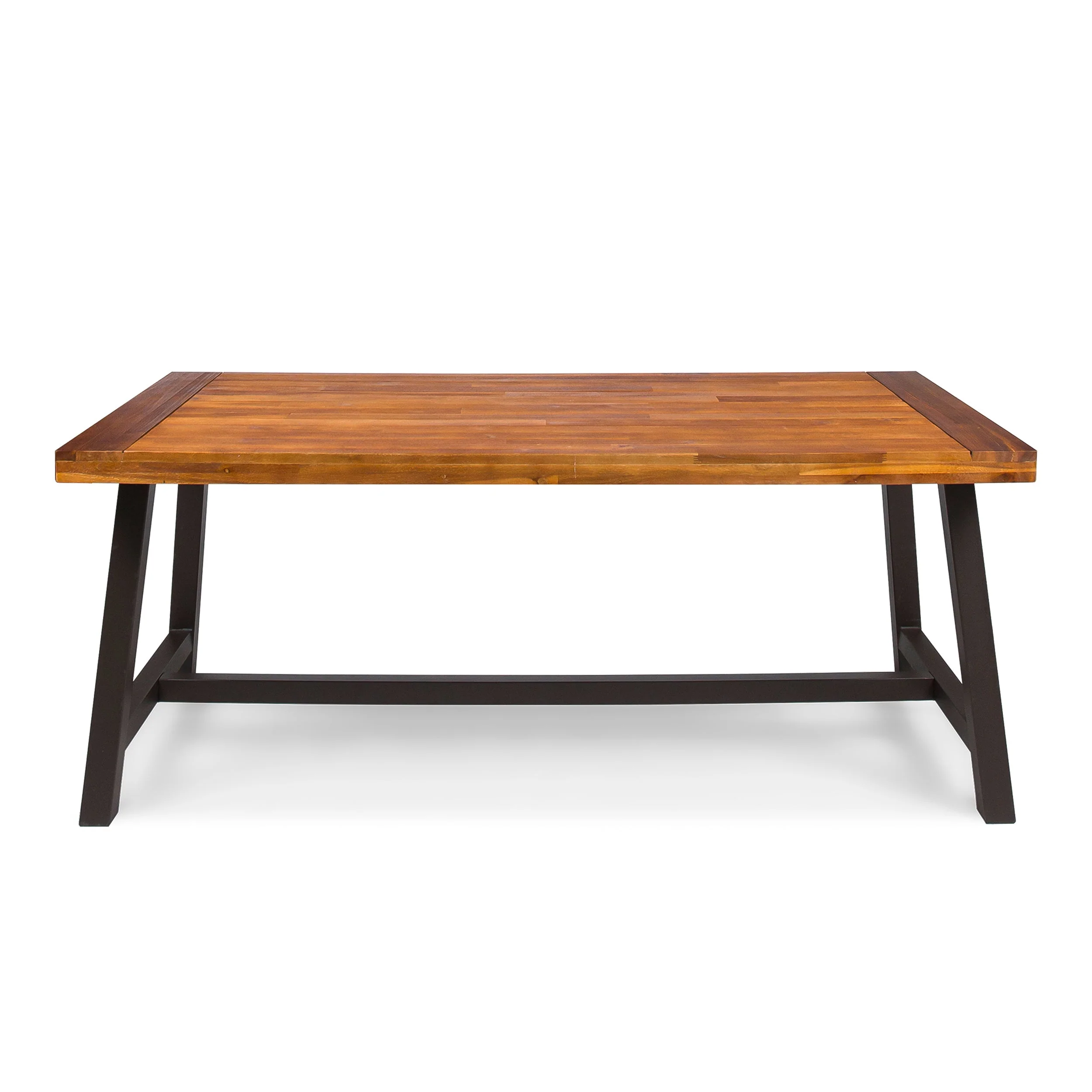 Carlie Outdoor Sandblast Finished Dining Table with Rustic Metal Finished Iron Legs - Image 8