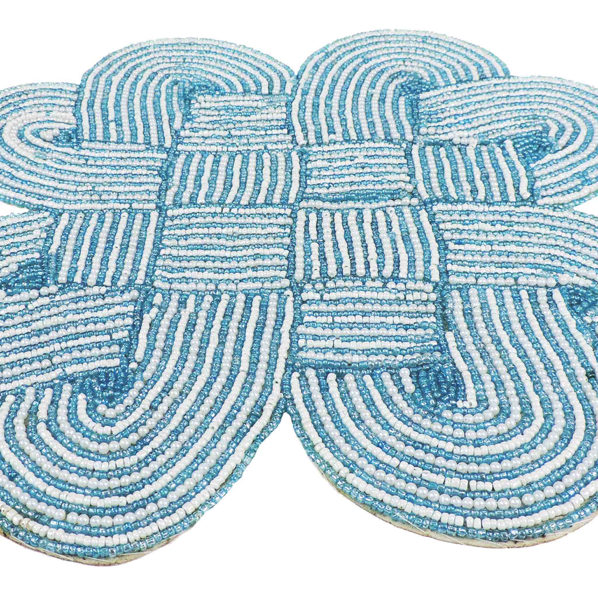 Celtic Knot Beaded Placemat in Teal & Cream, Set of 2 - Image 4
