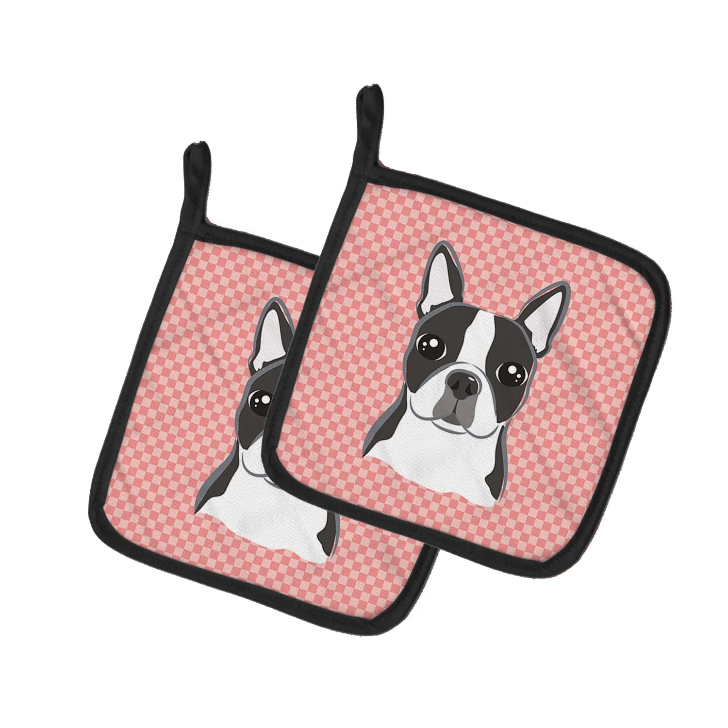 Checkerboard Pink Boston Terrier Pot Holders - Set of 2 - Image 2