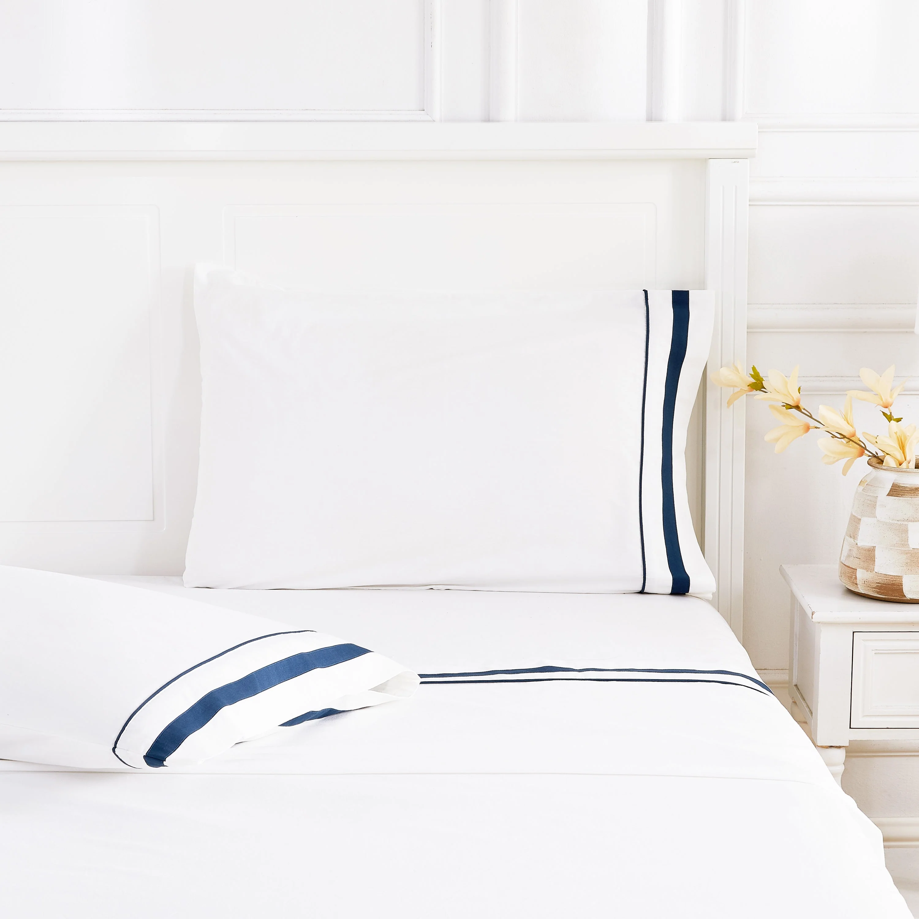 Classic Double Border Percale Cotton Pillowcase Pair - Image 8