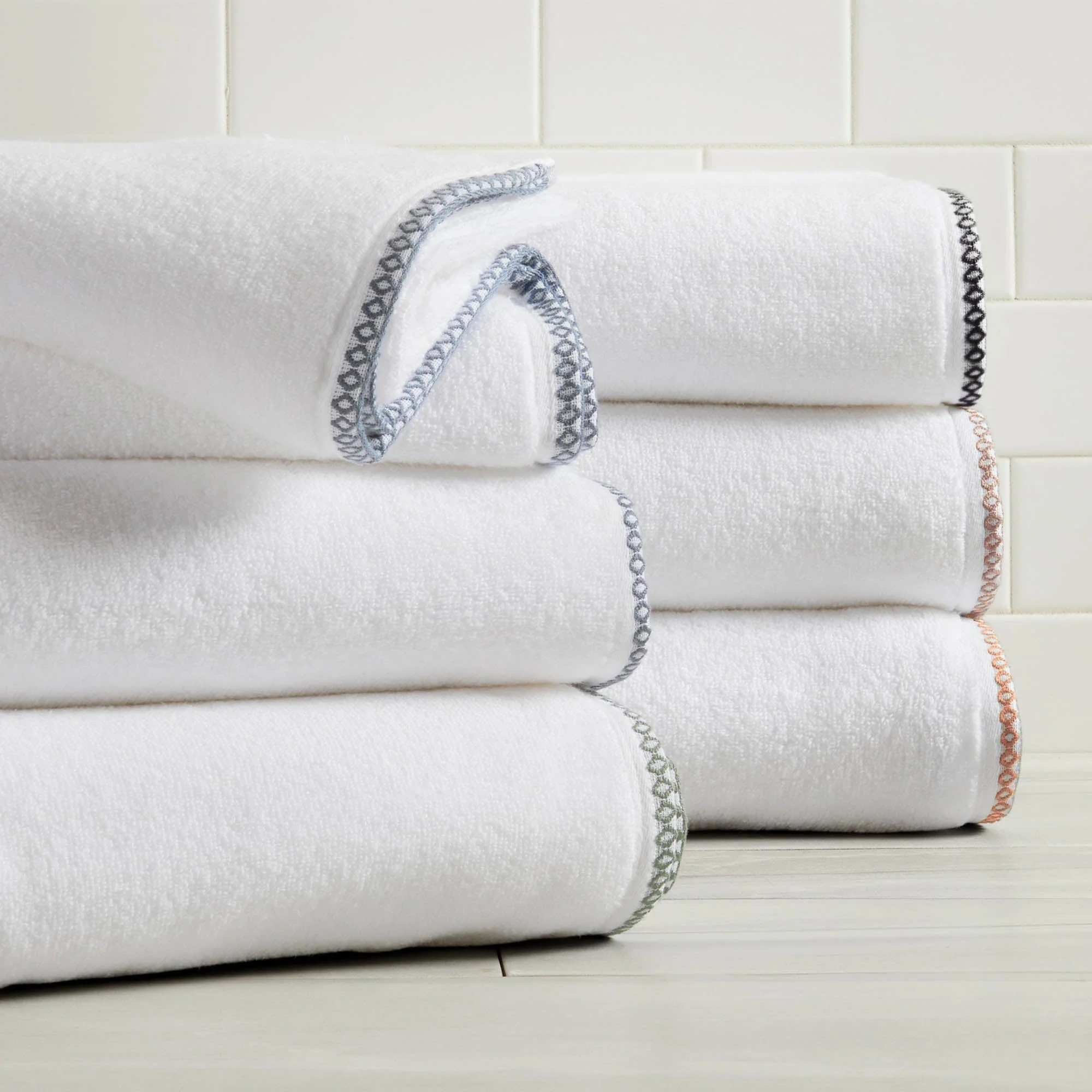 Cotton Border-Stitched 6-Piece Towel Set - Valery Collection - Image 99