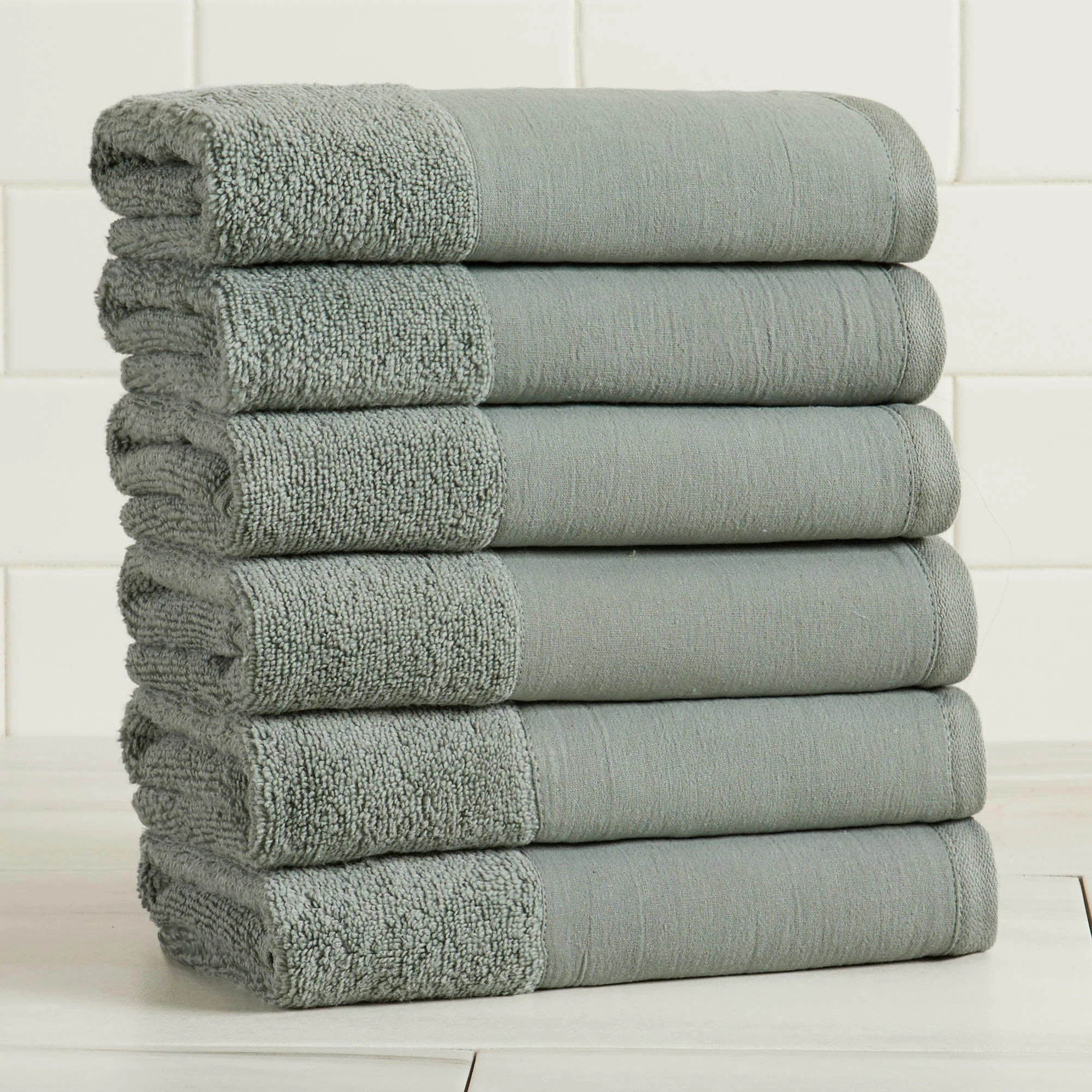 Cotton Linen-Like Border 6-Piece Towel Set - Priya Collection - Image 49