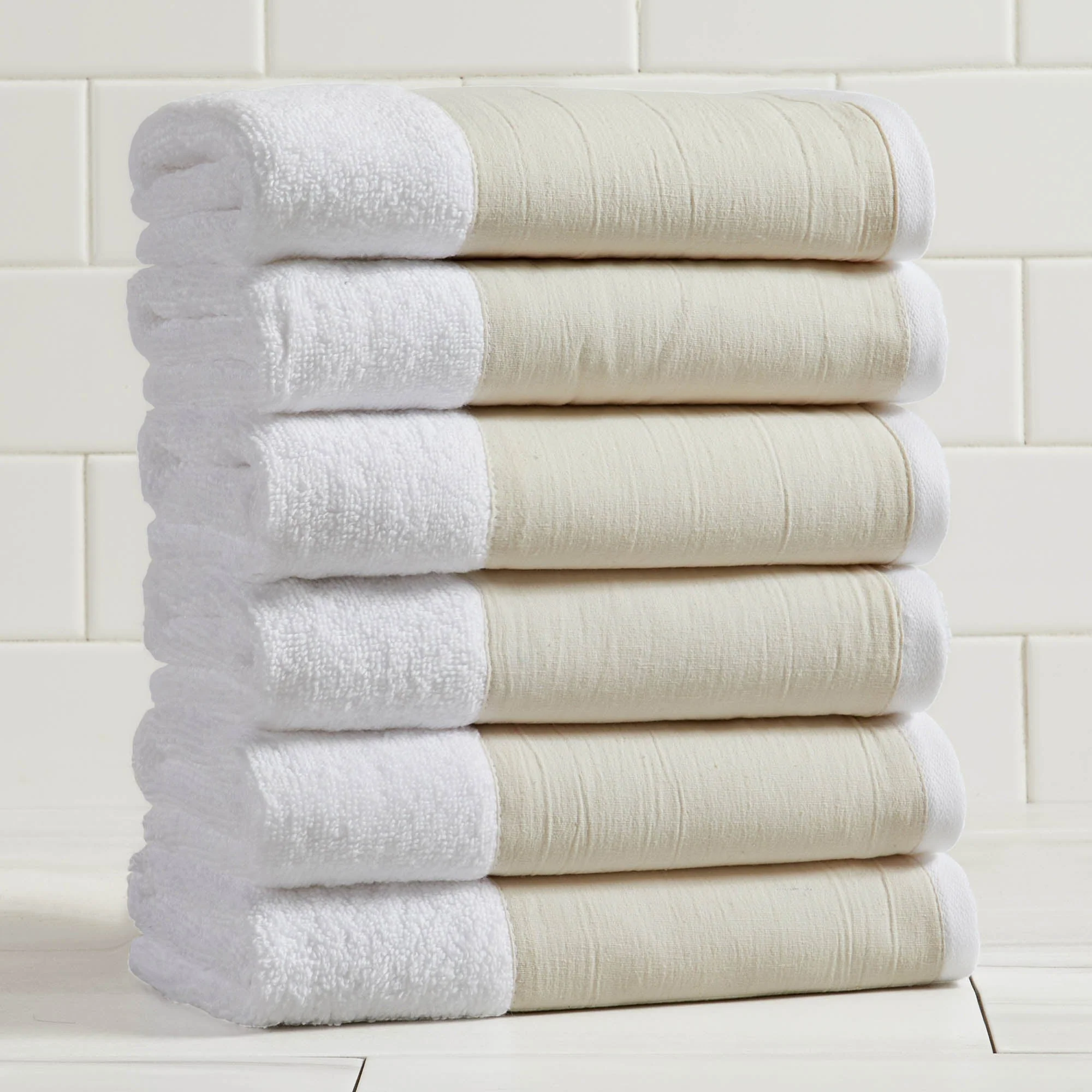 Cotton Linen-Like Border 6-Piece Towel Set - Priya Collection - Image 7