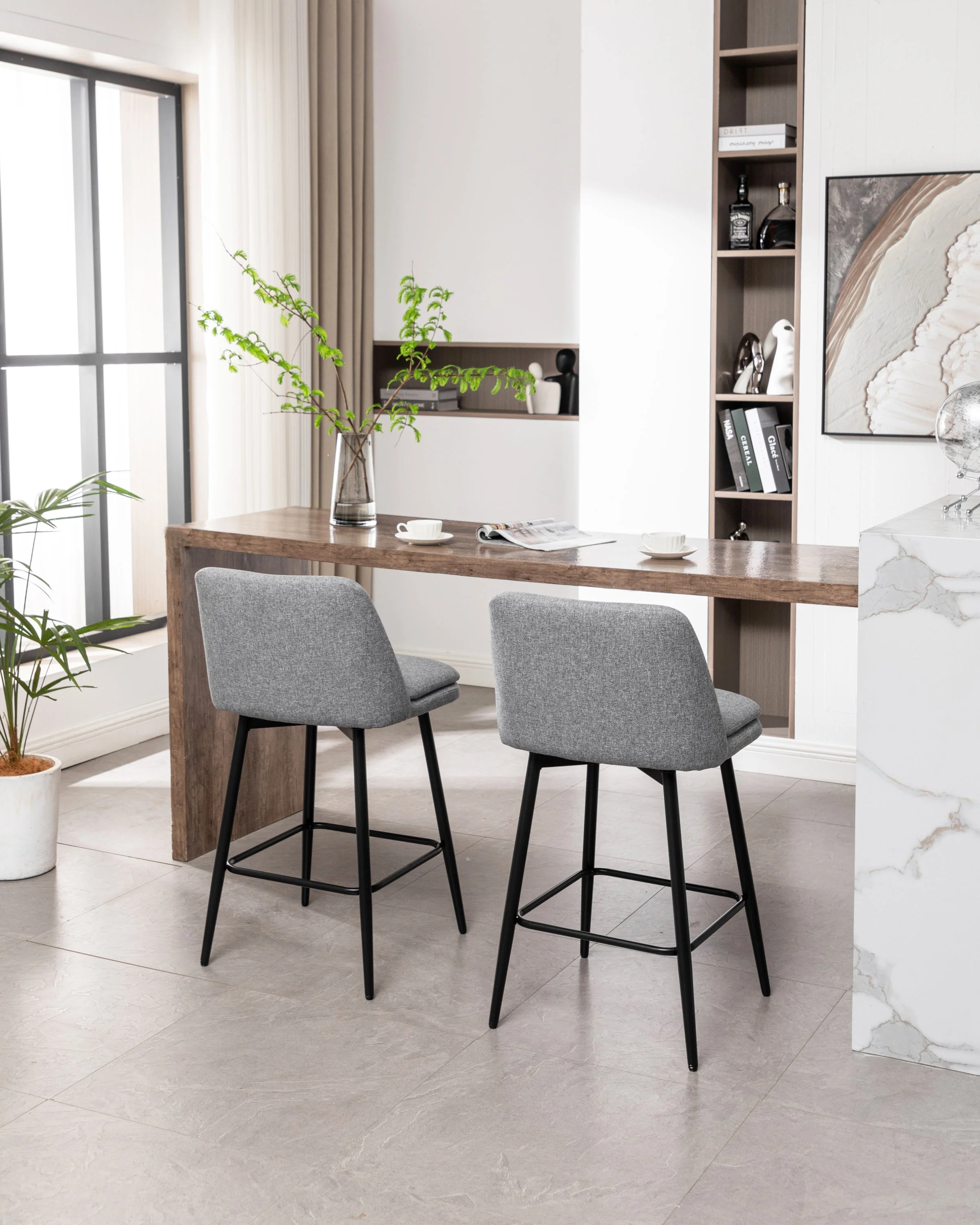 Counter Height Swivel Bar Stools Set of 2, with Metal Legs, 25.6' Seat Height, Grey - Image 19