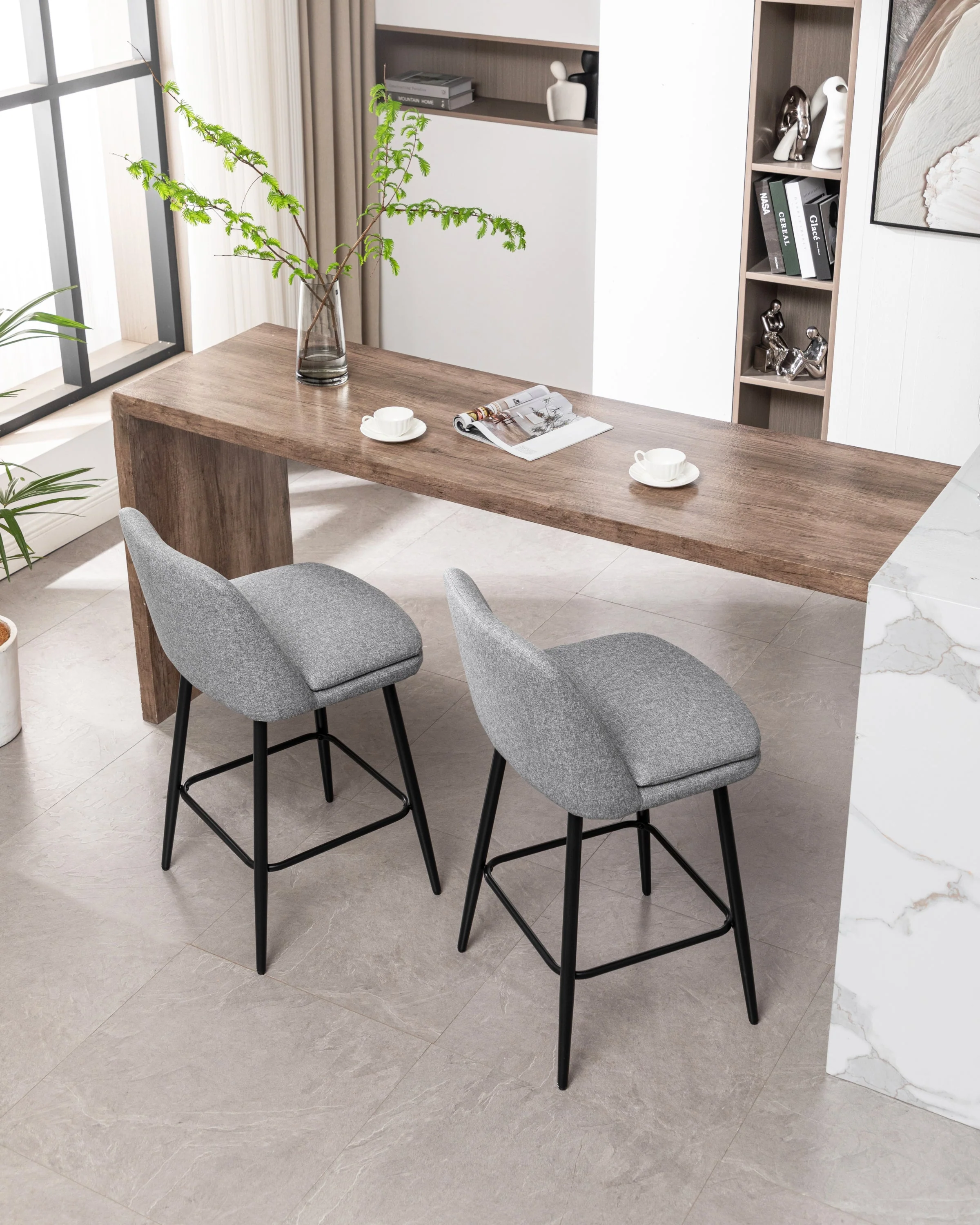Counter Height Swivel Bar Stools Set of 2, with Metal Legs, 25.6' Seat Height, Grey - Image 26