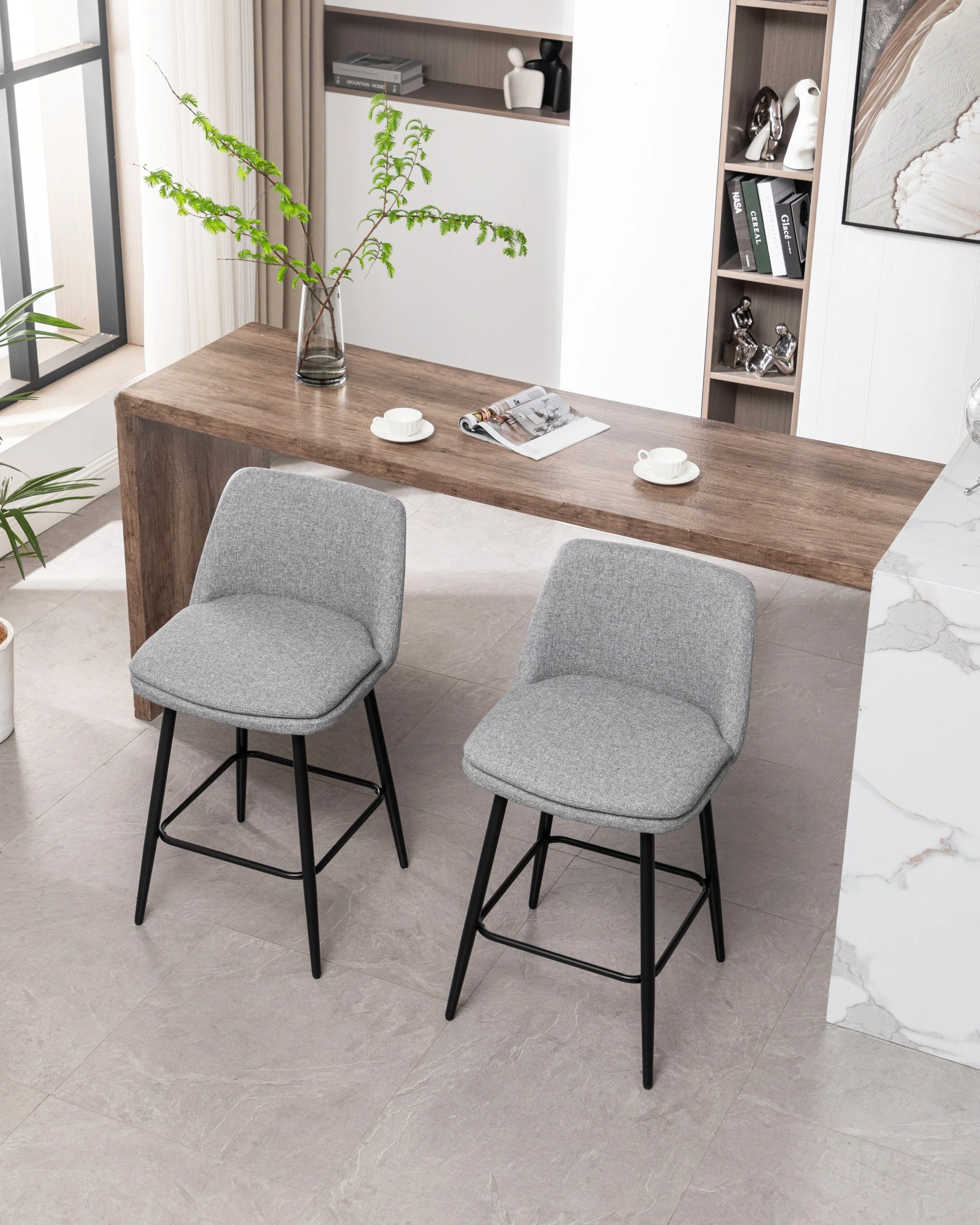 Counter Height Swivel Bar Stools Set of 2, with Metal Legs, 25.6' Seat Height, Grey - Image 30