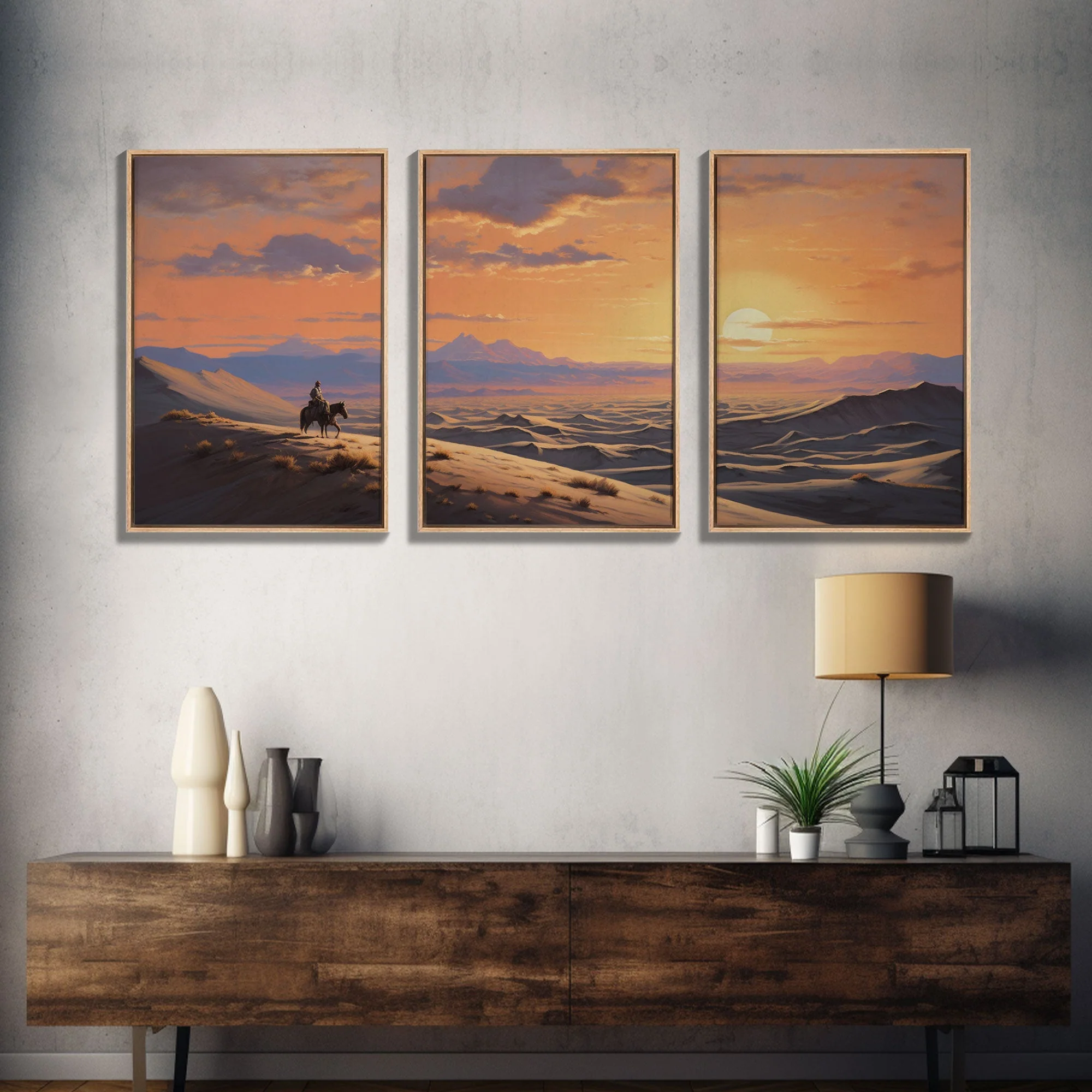 Cowboy Wall Art, Sunset Print, Canvas Print, 3 Piece Wall Art - Image 12