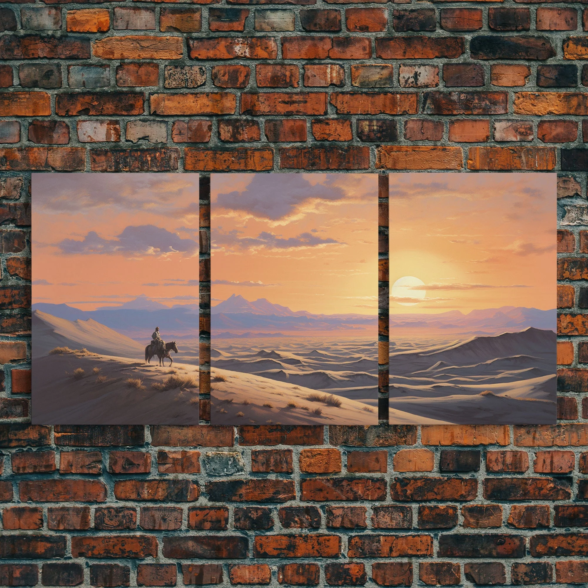 Cowboy Wall Art, Sunset Print, Canvas Print, 3 Piece Wall Art - Image 5