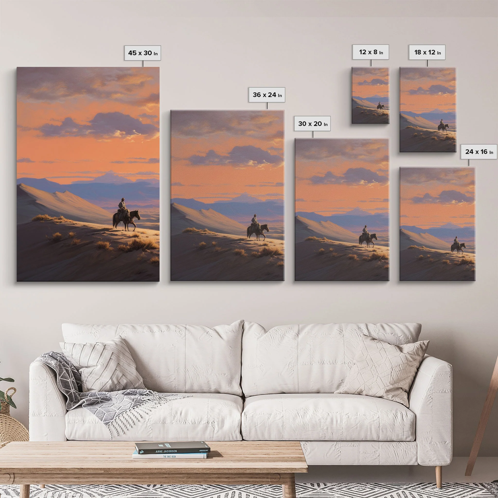 Cowboy Wall Art, Sunset Print, Canvas Print, 3 Piece Wall Art - Image 7