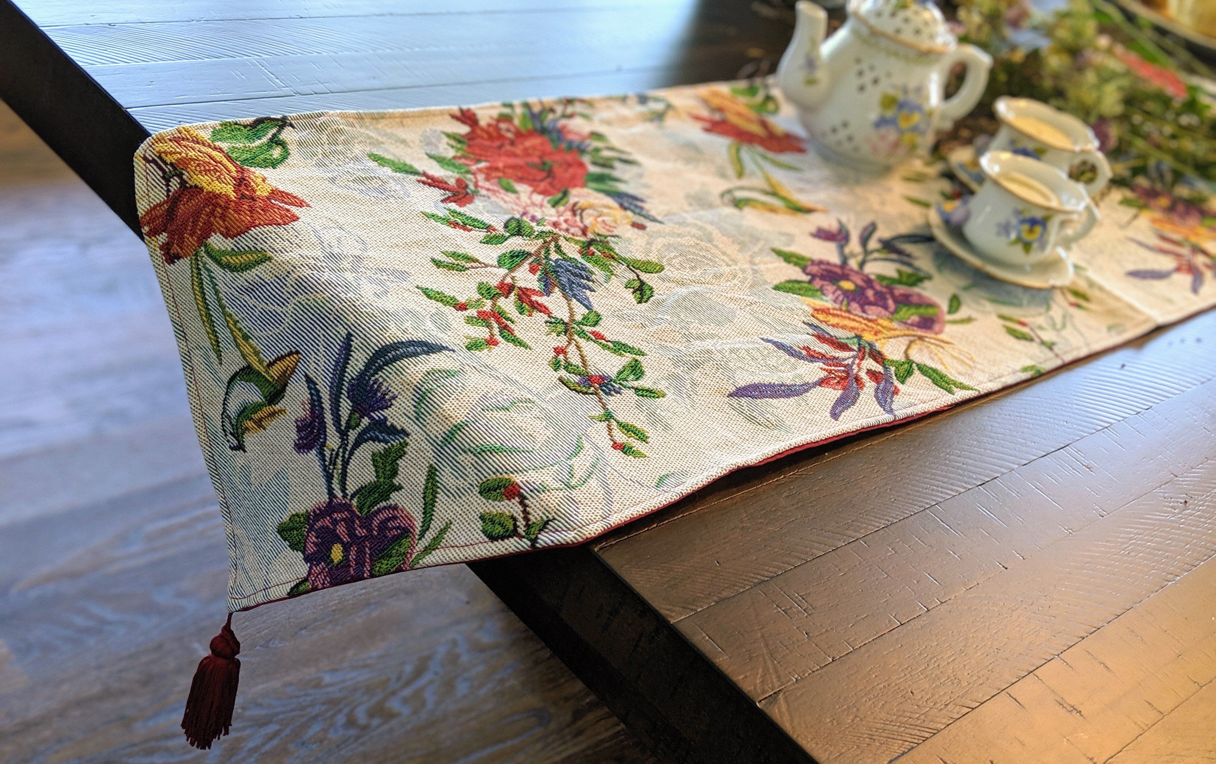 Floral Roses, Tropical Paradise, Woven Tapestry Dining Table Runner - Image 8