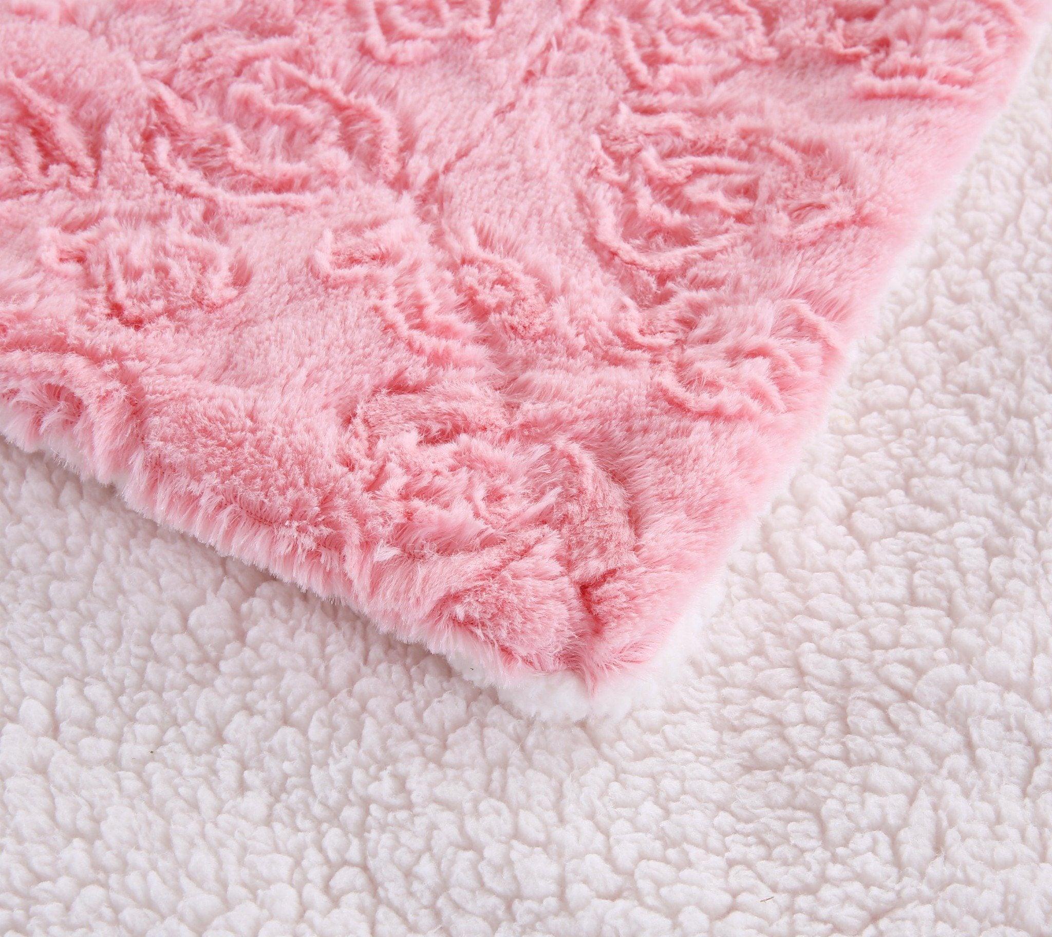 Luxury Blossom Pink Rose Buds Faux Fur Throw Blanket - Image 11