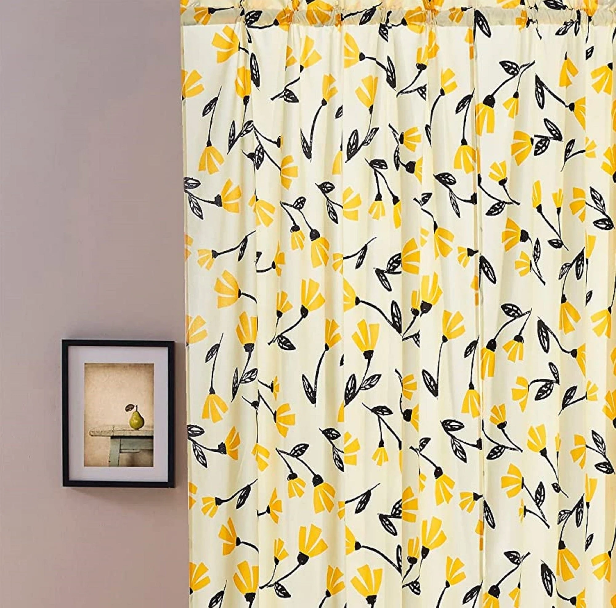 Set of 2 Botanical Floral Window Curtain Panels - Natural Semi Sheer - Image 3
