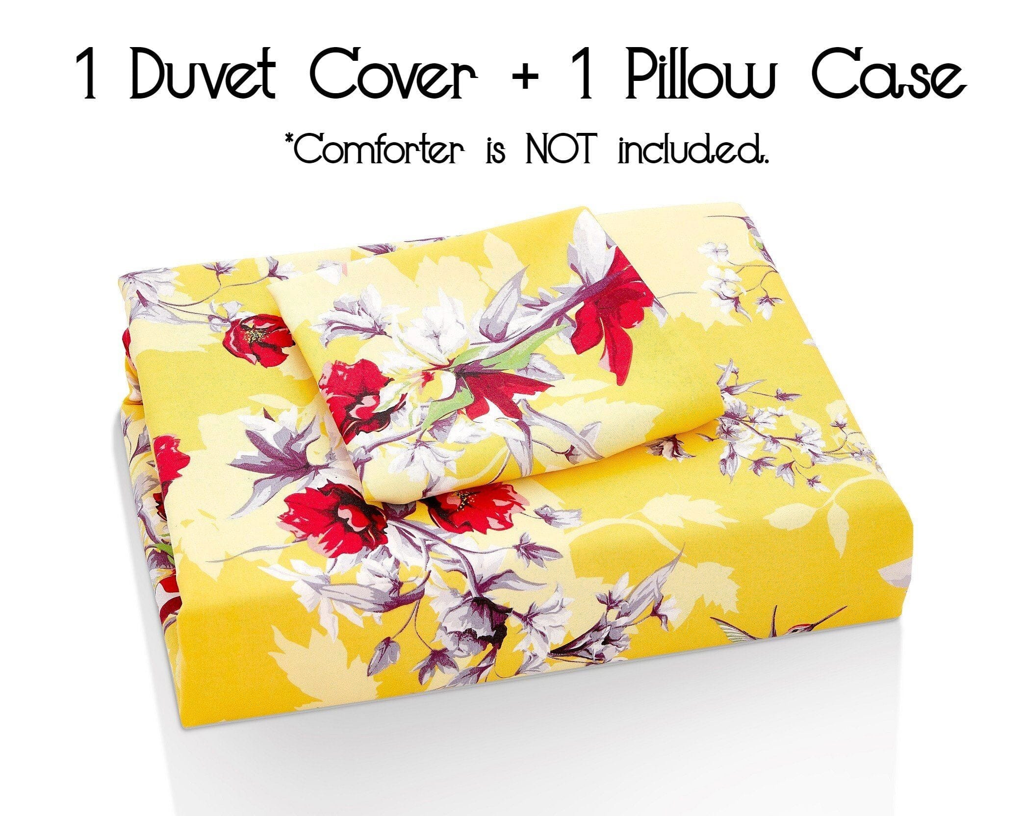Yellow Hummingbirds Floral Duvet Cover Set w/ Pillow Cases - Image 10