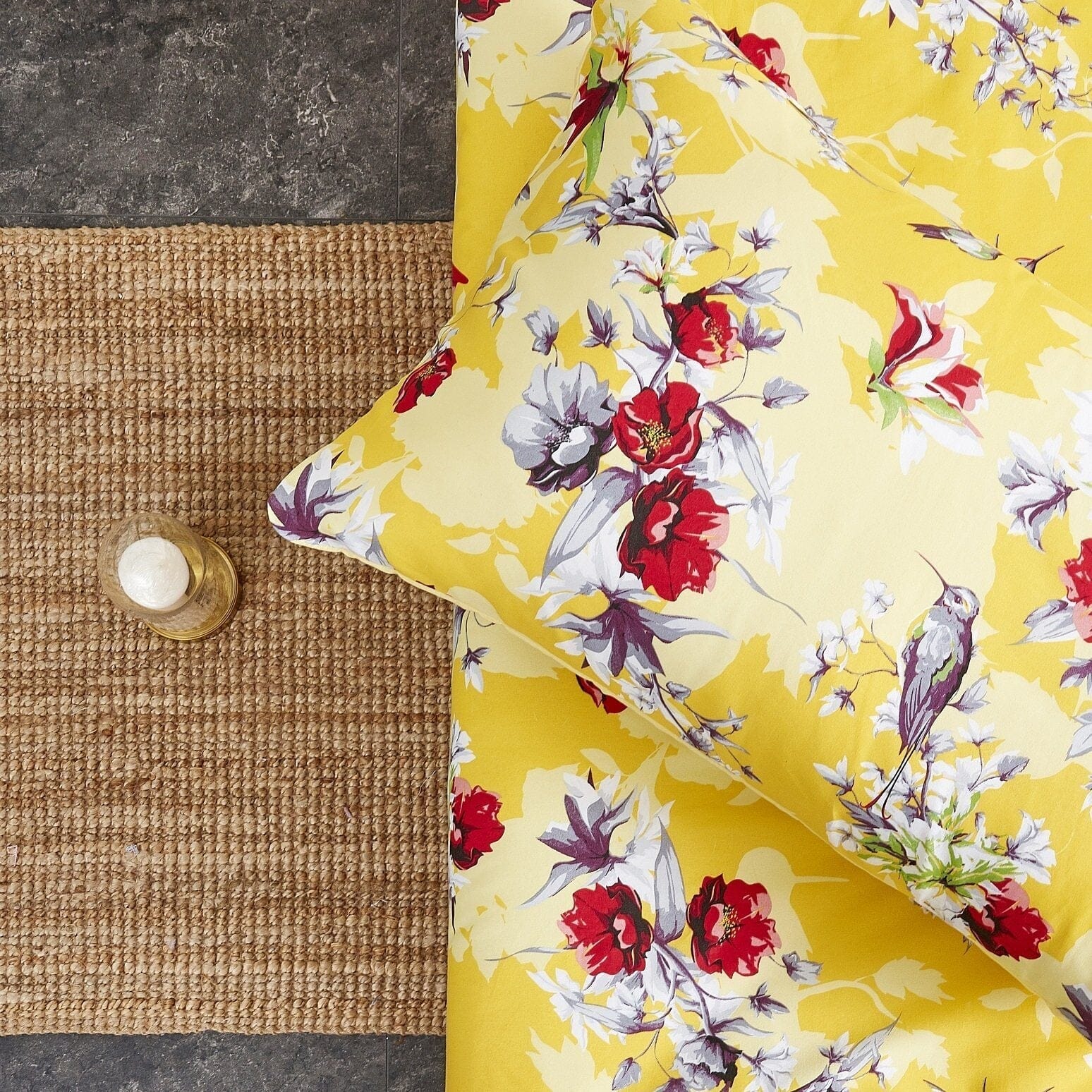 Sunshine Yellow Hummingbirds Floral Fitted Bed Sheet w/ Pillow Cases - Image 4