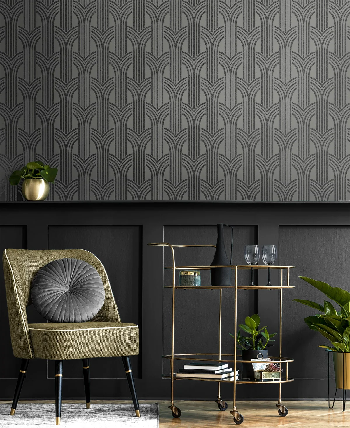 Deco Arches Glass Beaded Geometric Unpasted Wallpaper - Image 30