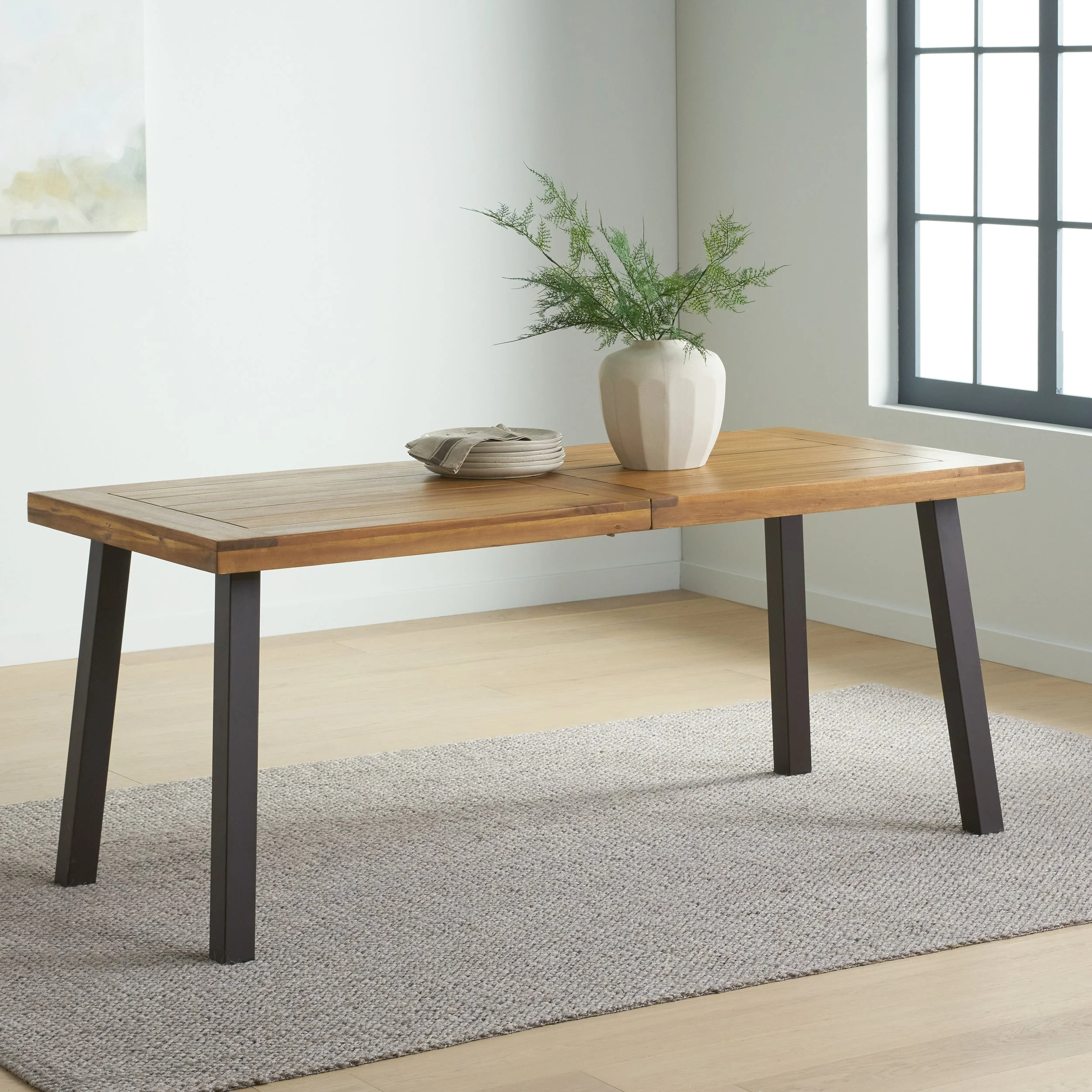 Della Acacia Wood Dining Table with Rustic Metal, Brown, Grey - Image 8