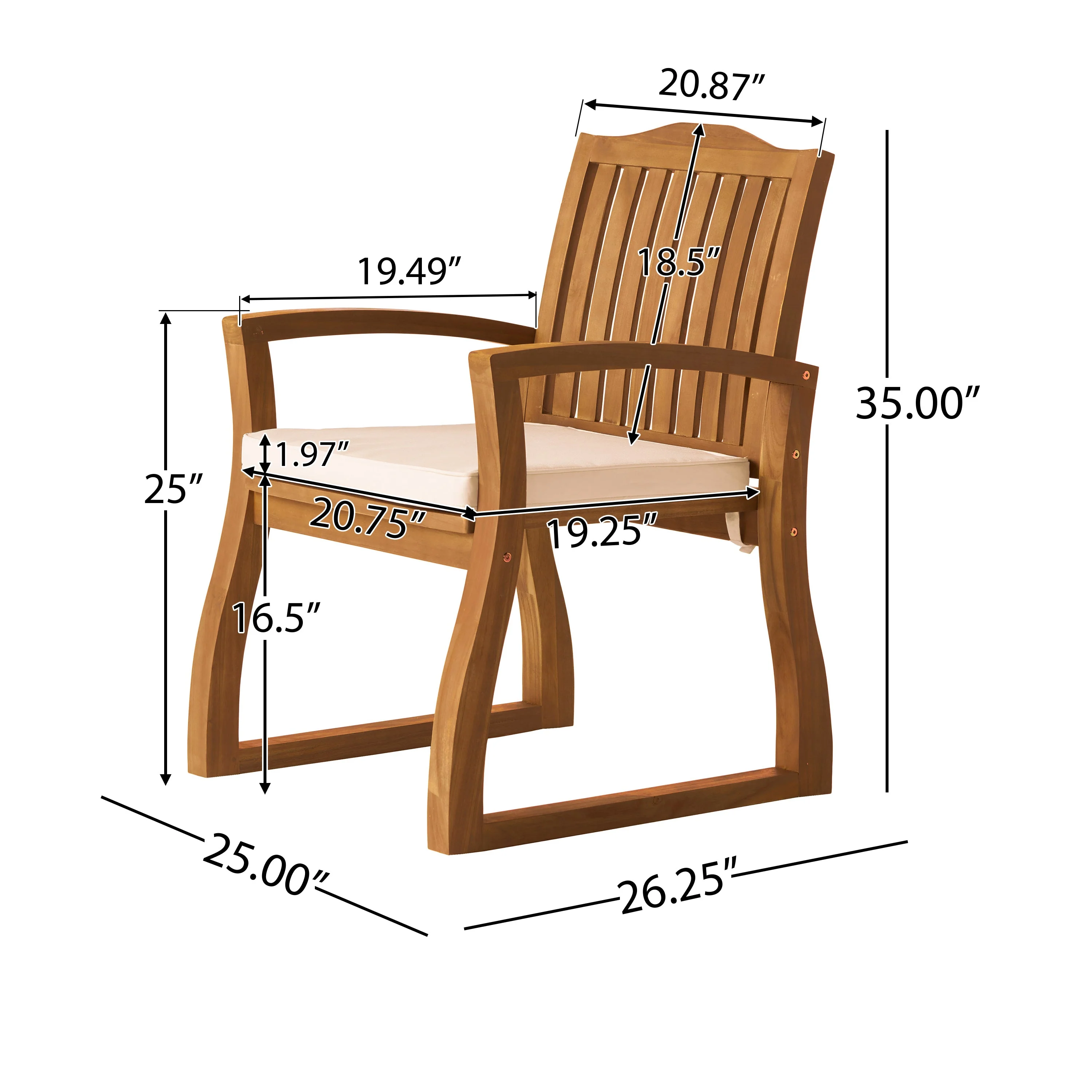 Set of 2 Outdoor Dining Chairs, Cream - Image 3