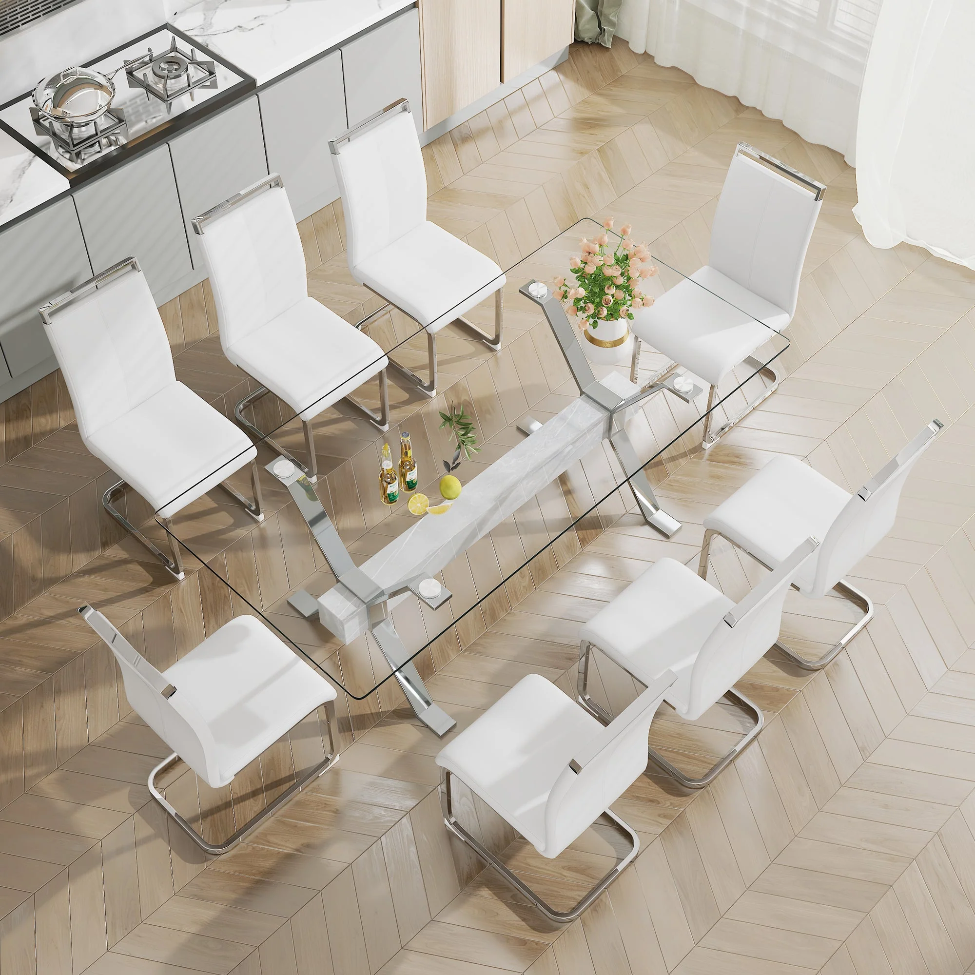 Modern Tempered Glass Dining Table 79 ''x39'' x 30 '' 1105 - Image 21