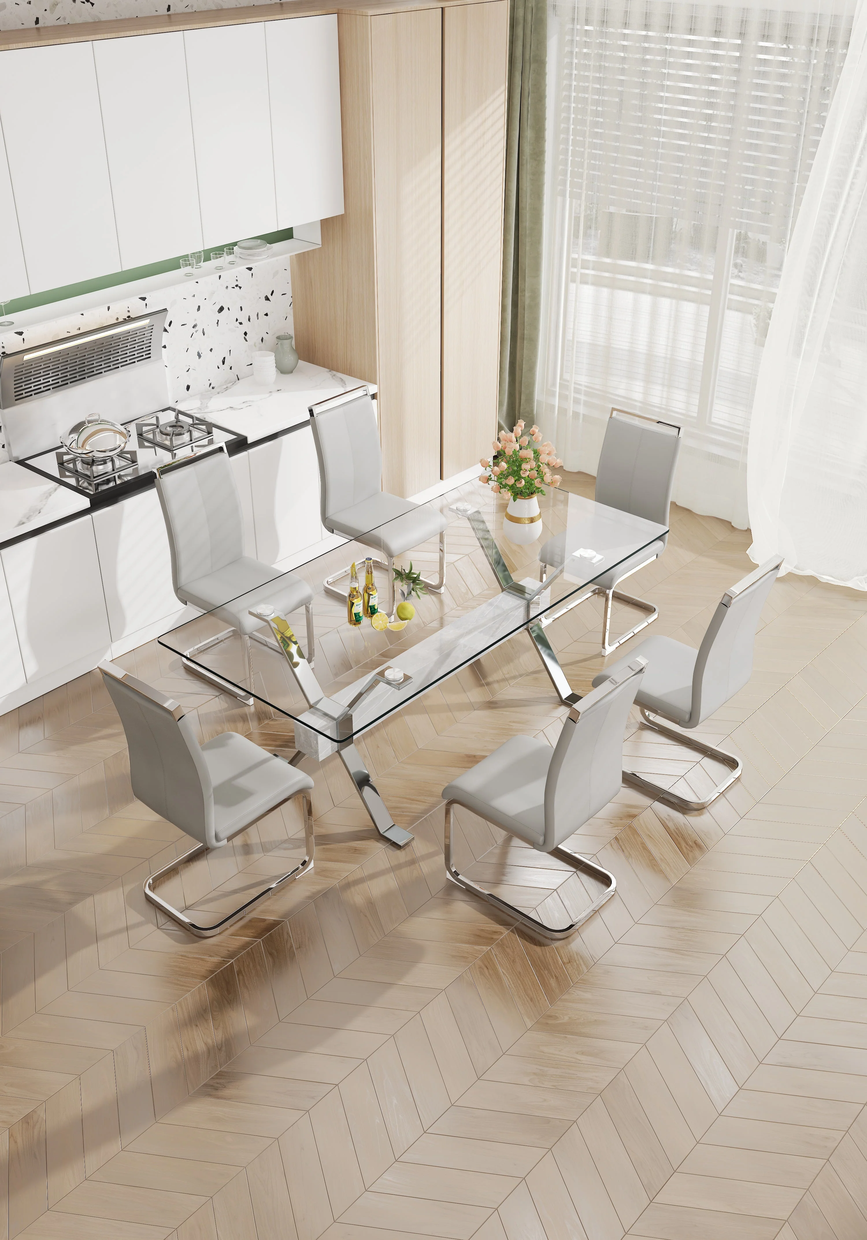 Modern Tempered Glass Dining Table 79 ''x39'' x 30 '' 1105 - Image 4
