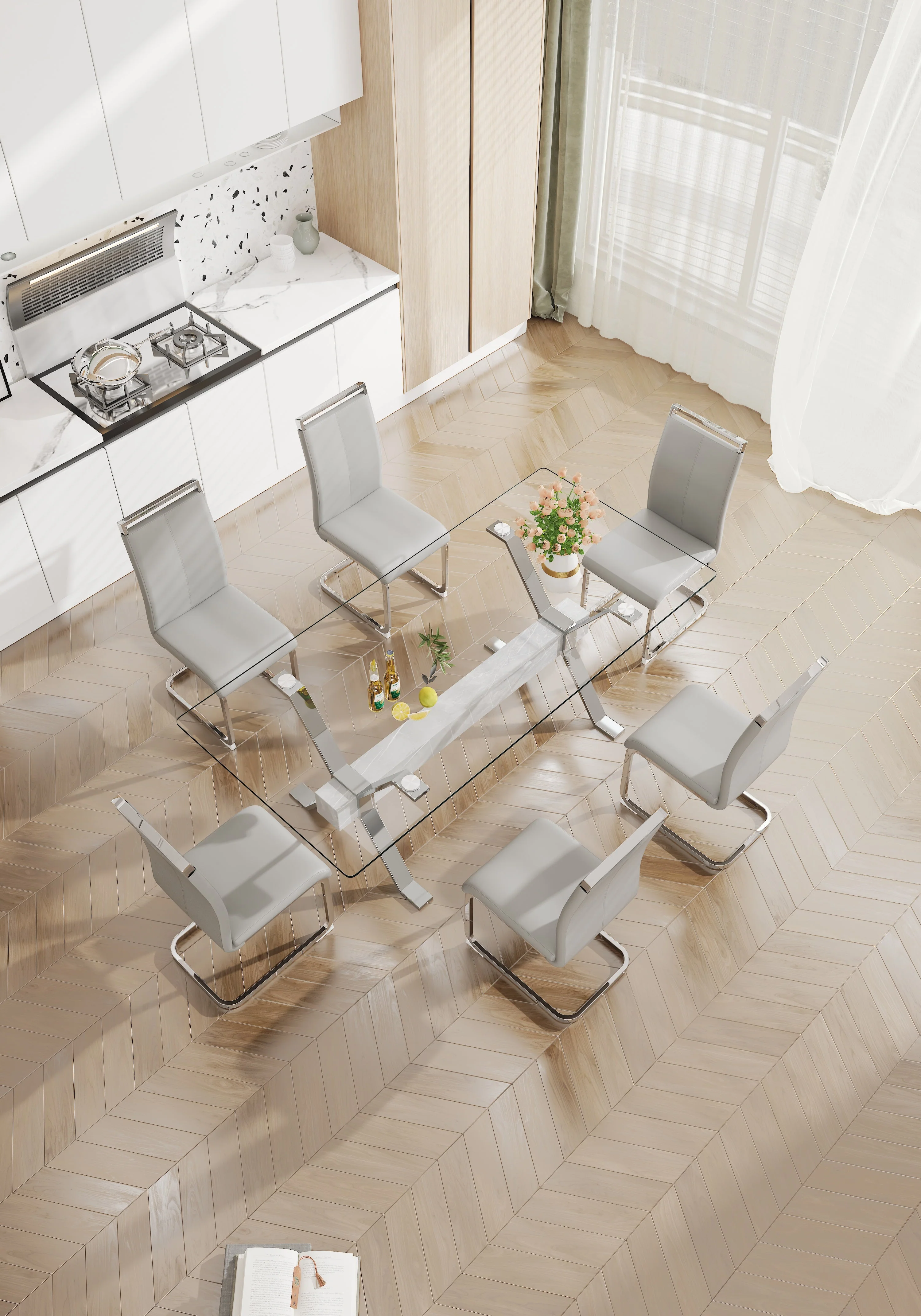 Modern Tempered Glass Dining Table 79 ''x39'' x 30 '' 1105 - Image 5